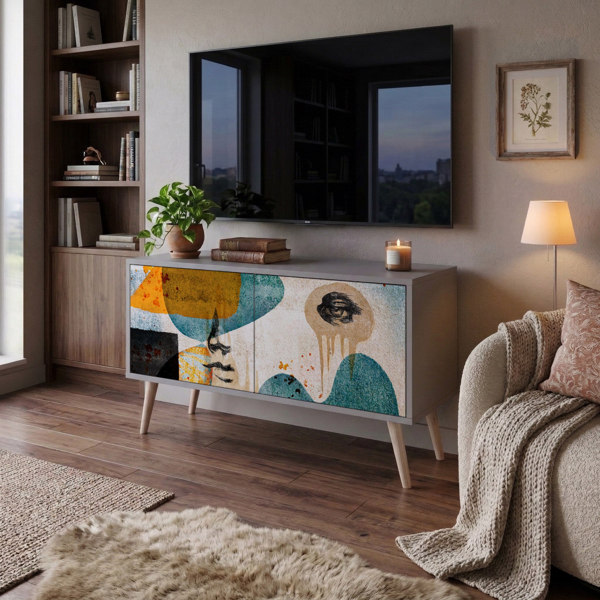 ABSTRACT FACES Mueble de TV Compacto de 2 puertas