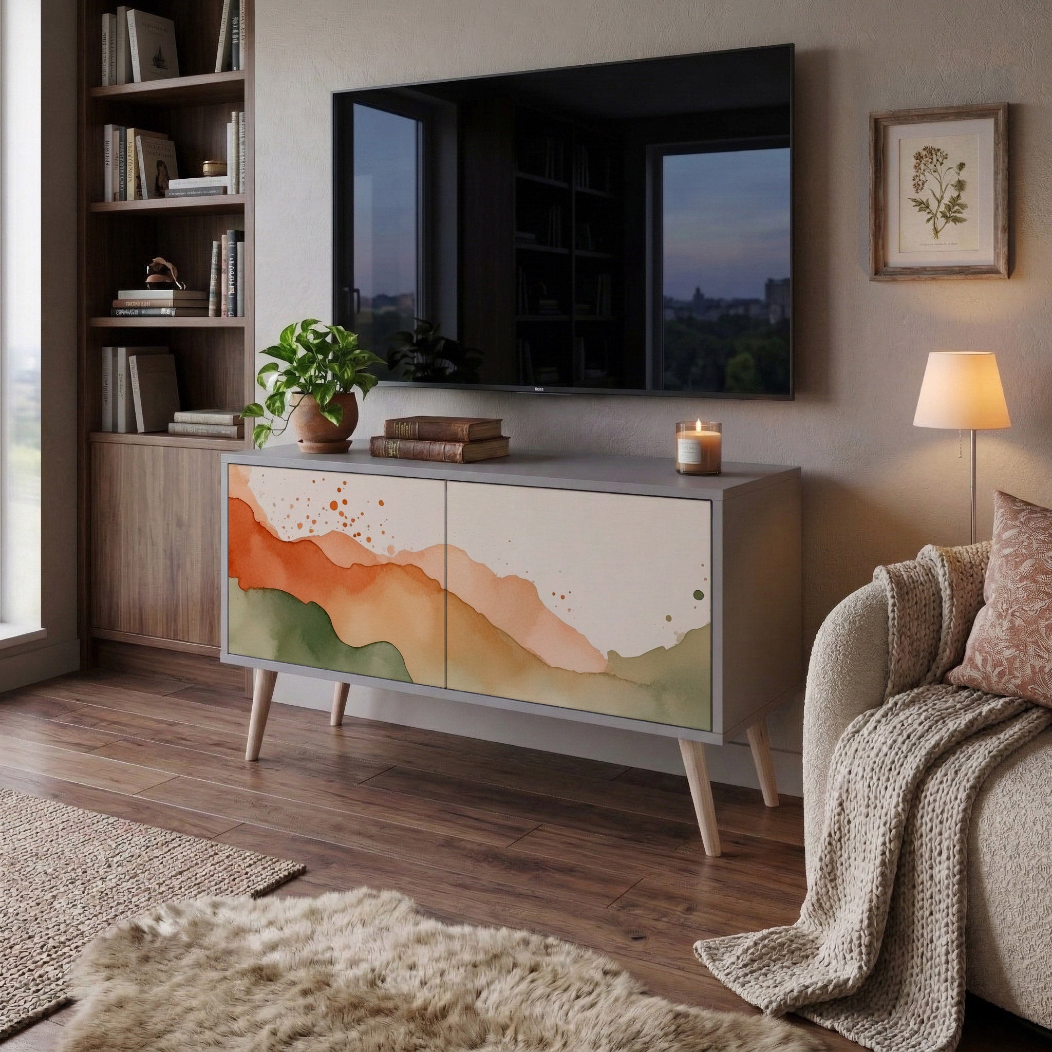 WATERCOLOUR PEAKS Mueble de TV Compacto de 2 puertas