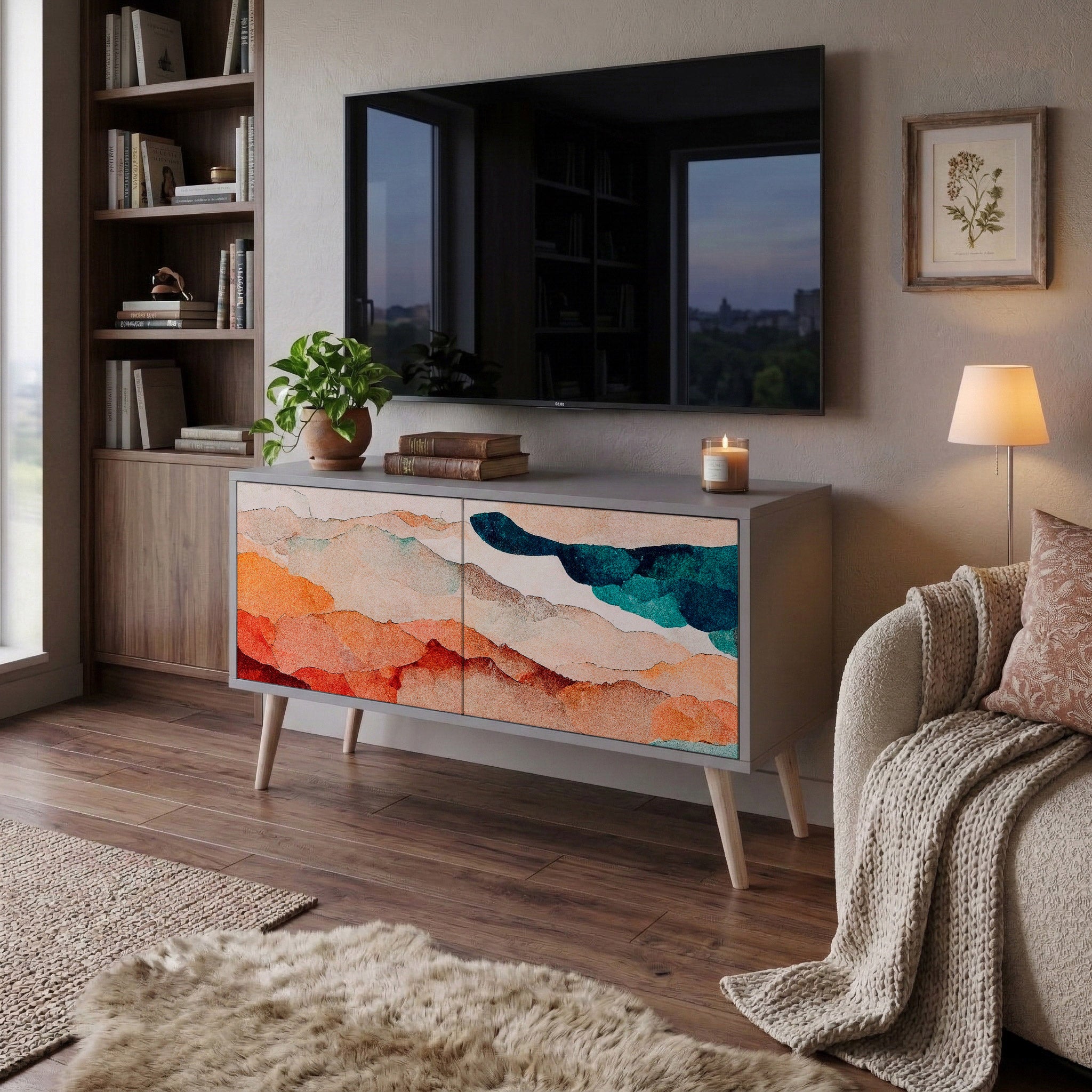 ABSTRACT LANDSCAPE Mueble de TV Compacto de 2 puertas