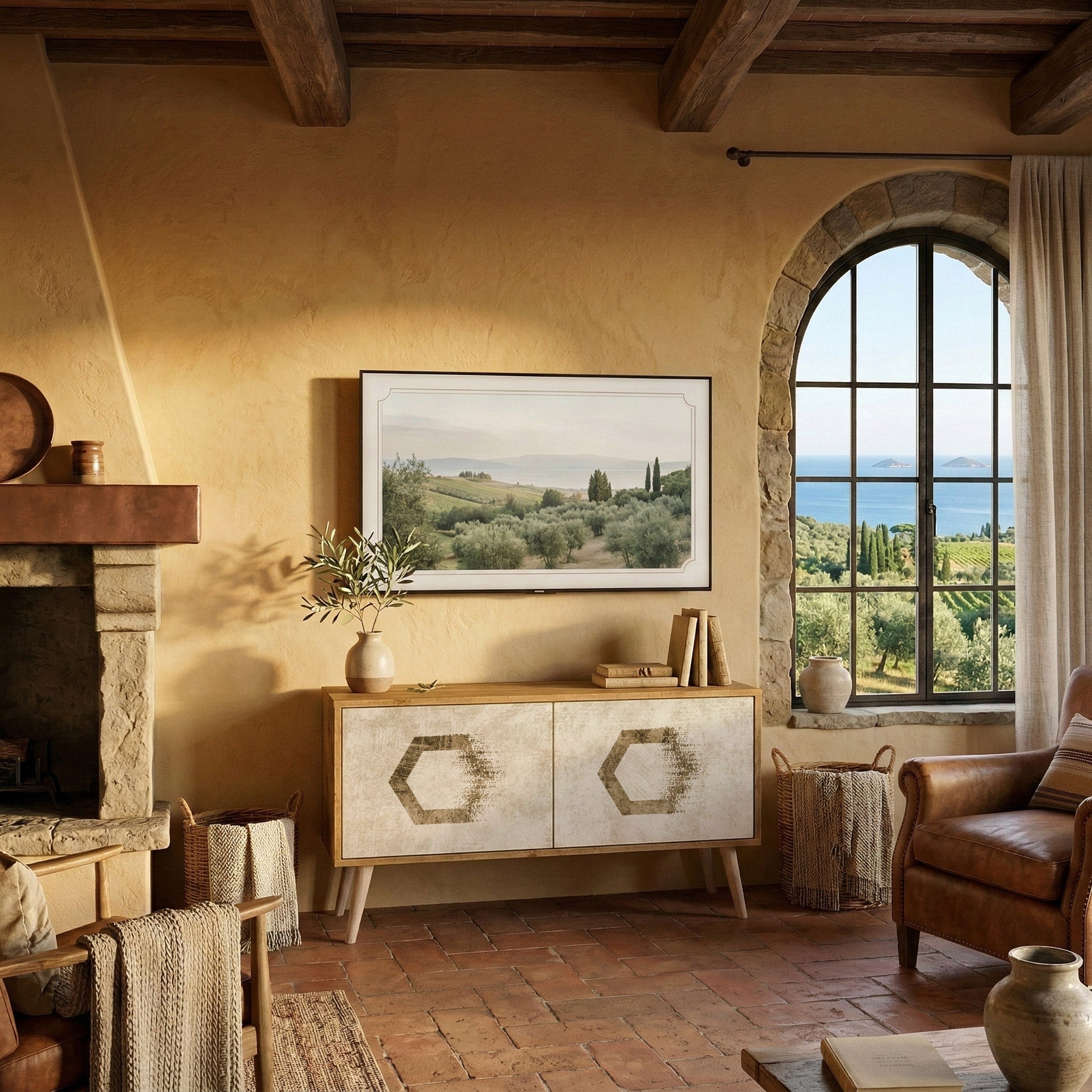 HEXAGONAL SHAPES Mueble de TV Compacto de 2 puertas