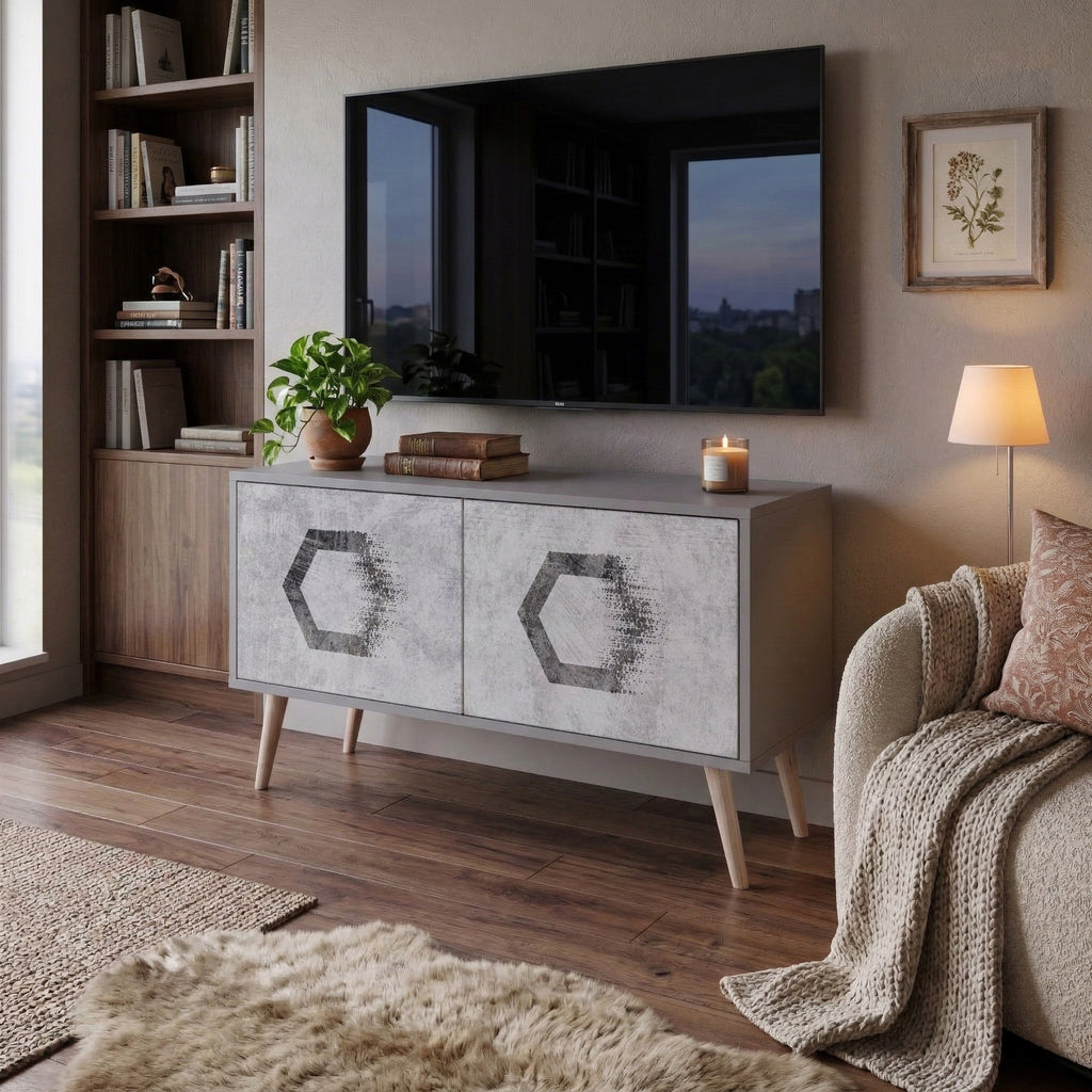 HEXAGONAL FIGURES Mueble de TV Compacto de 2 puertas