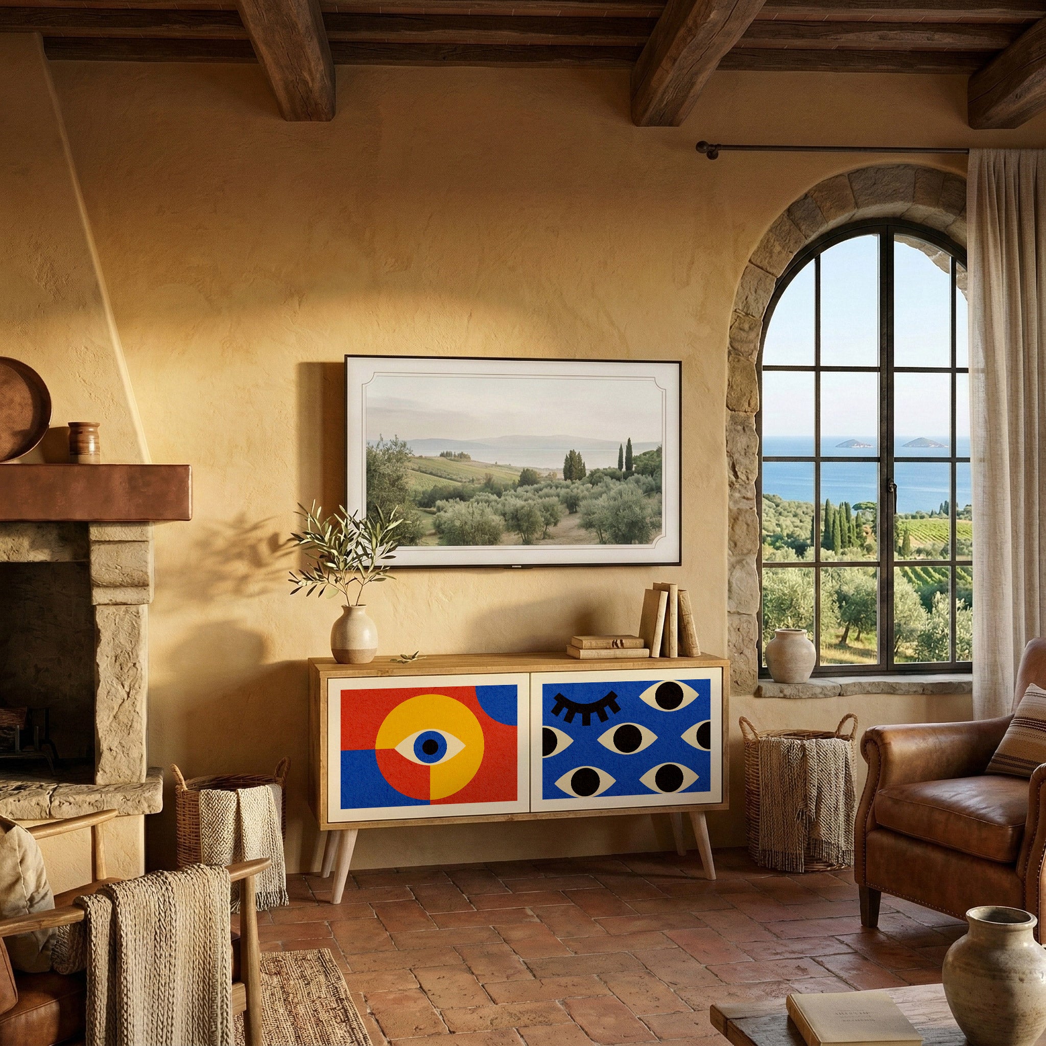 GEOMETRIC EYES Mueble de TV Compacto de 2 puertas