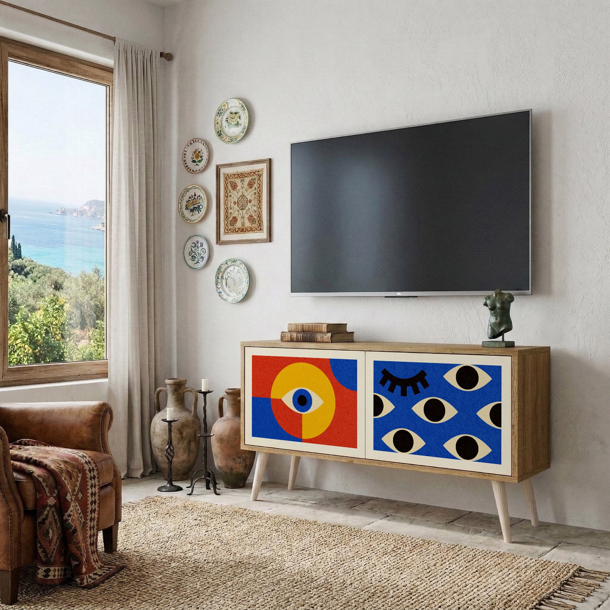 GEOMETRIC EYES Mueble de TV Compacto de 2 puertas