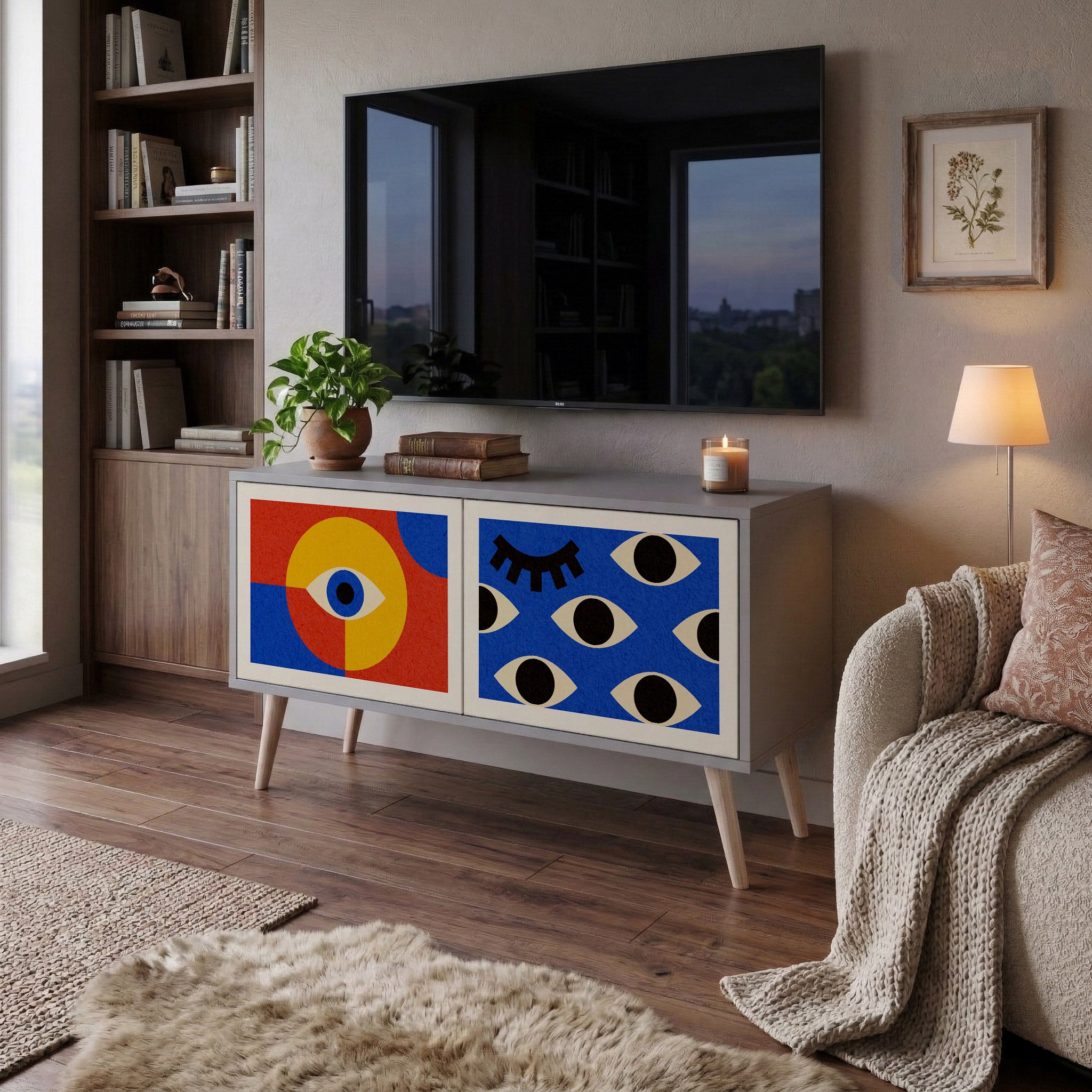 GEOMETRIC EYES Mueble de TV Compacto de 2 puertas