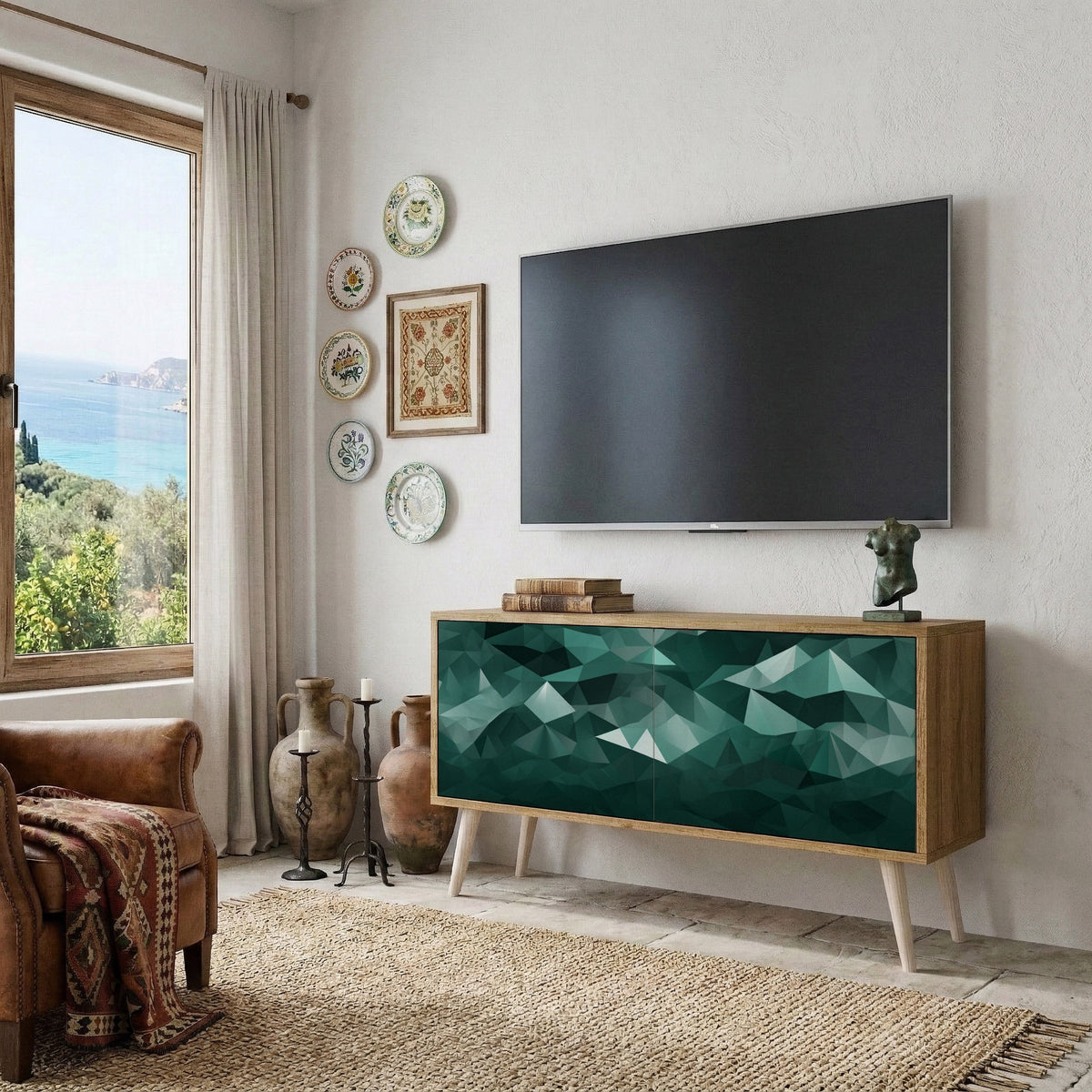 POLYGONAL FLOATING Compact 2-Door TV Cabinet