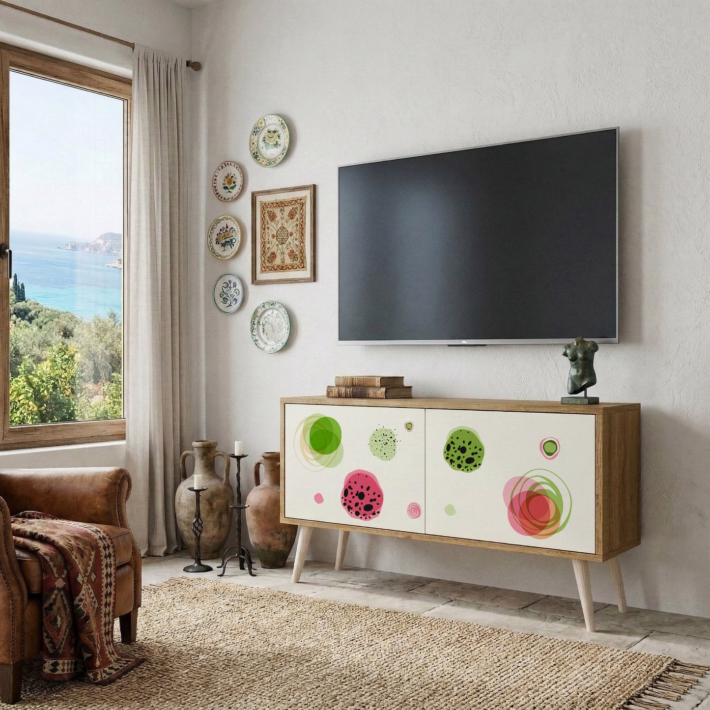 COLORFUL COSMOS Mueble de TV Compacto de 2 puertas