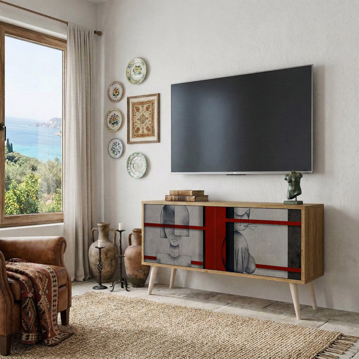 GRAY FIGURES Mueble de TV Compacto de 2 puertas