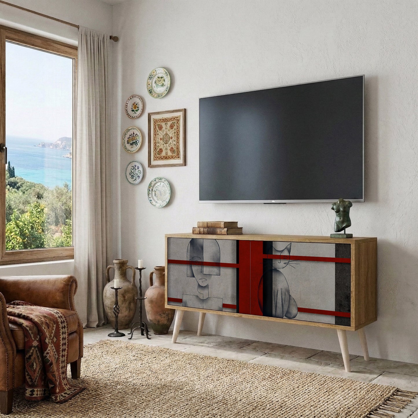 GRAY FIGURES Mueble de TV Compacto de 2 puertas