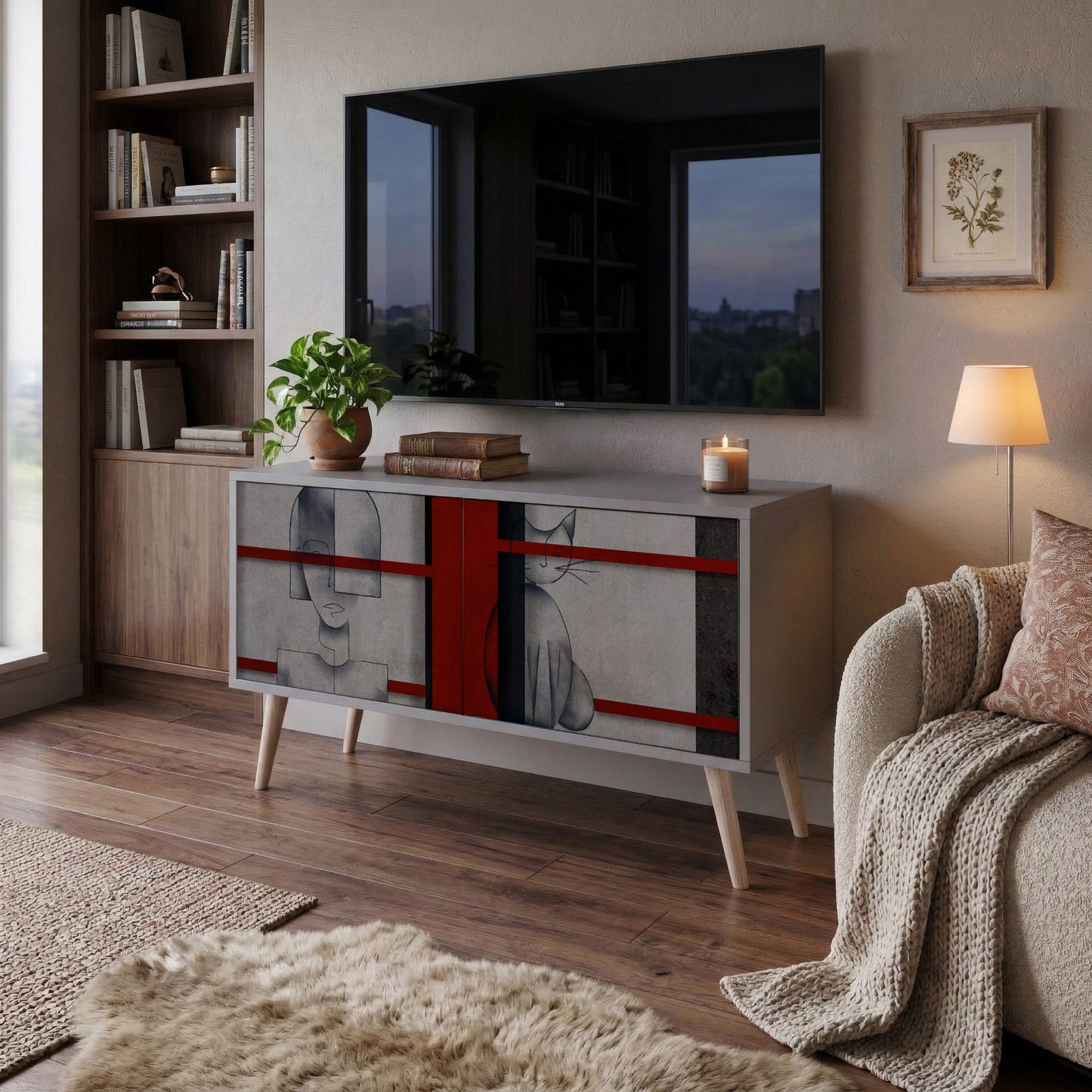 GRAY FIGURES Mueble de TV Compacto de 2 puertas