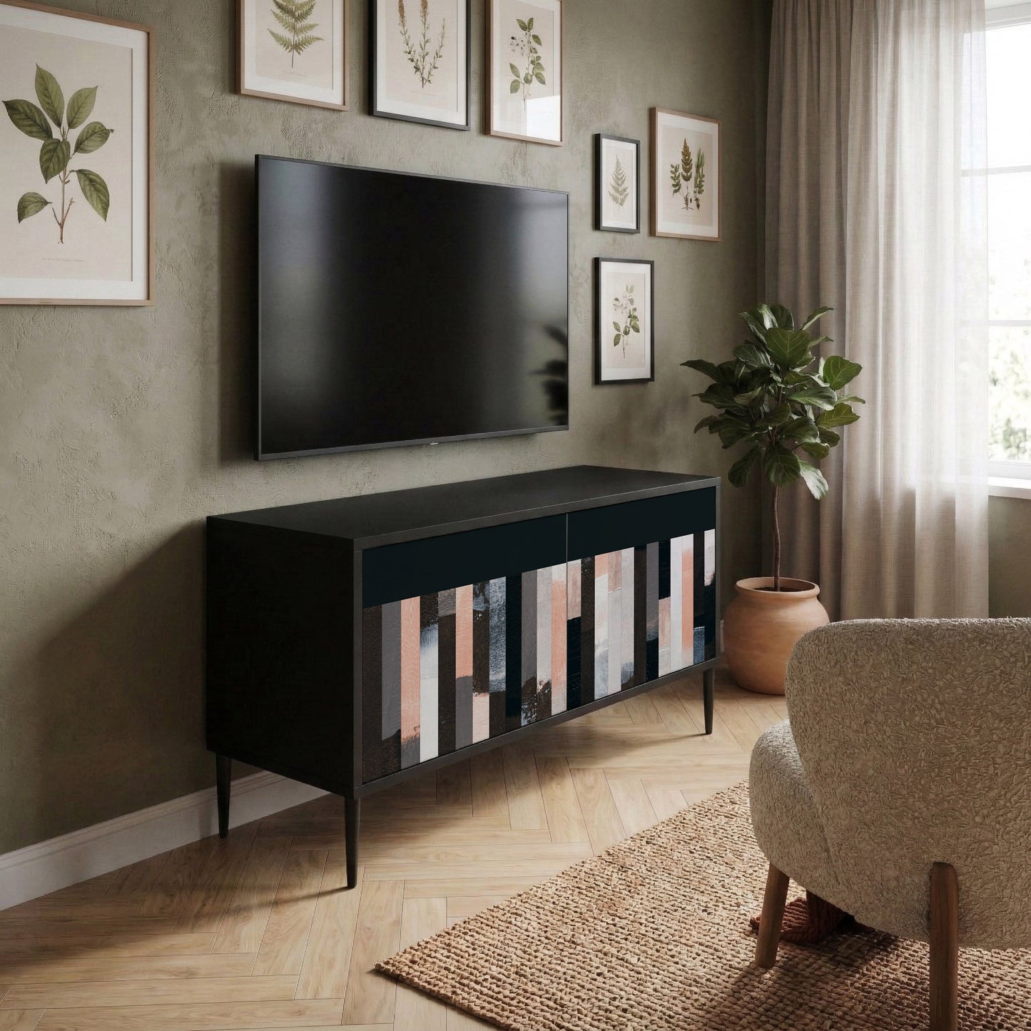COLLAGE OF RECTANGLES Mueble de TV Compacto de 2 puertas