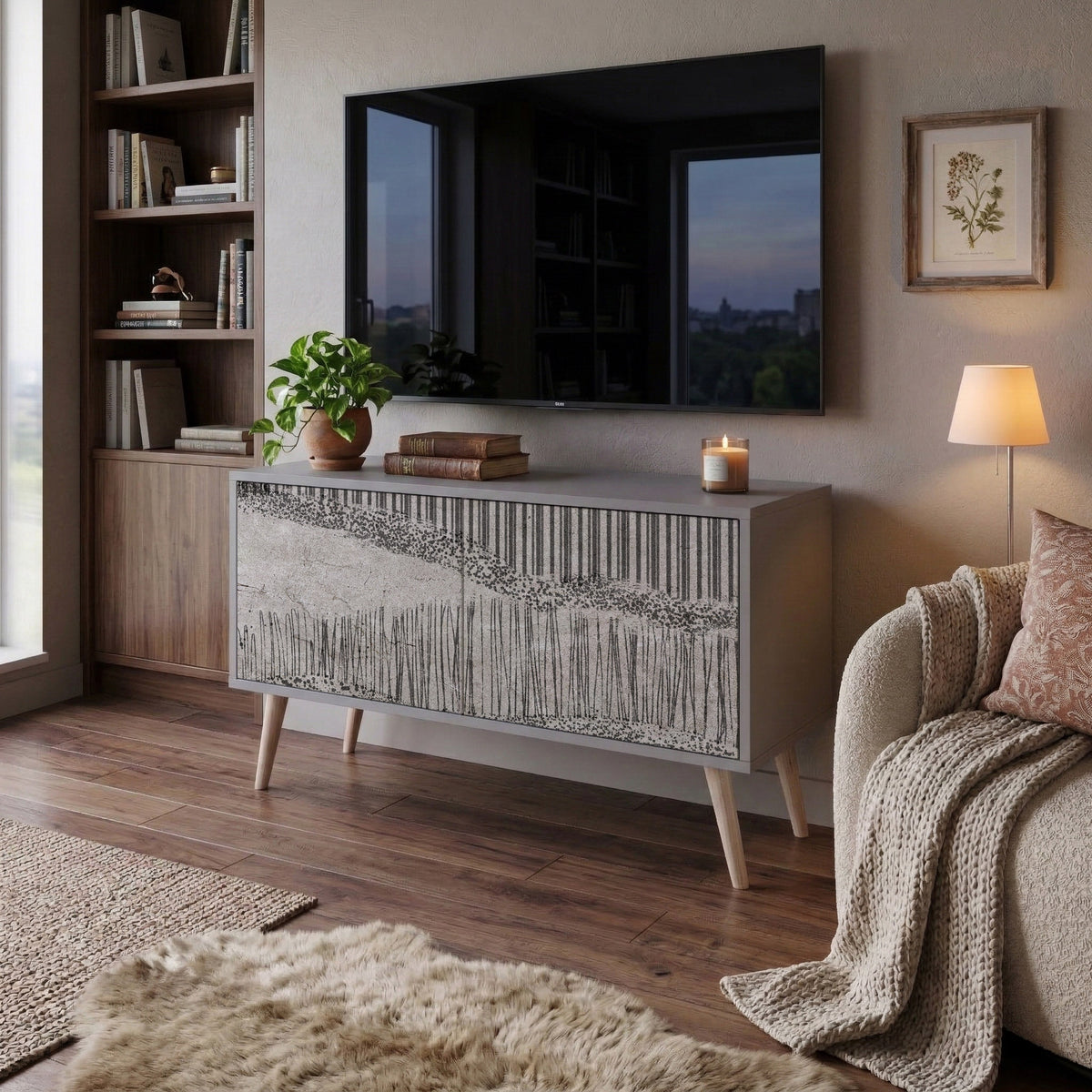 GRAIN LINES Mueble de TV Compacto de 2 puertas