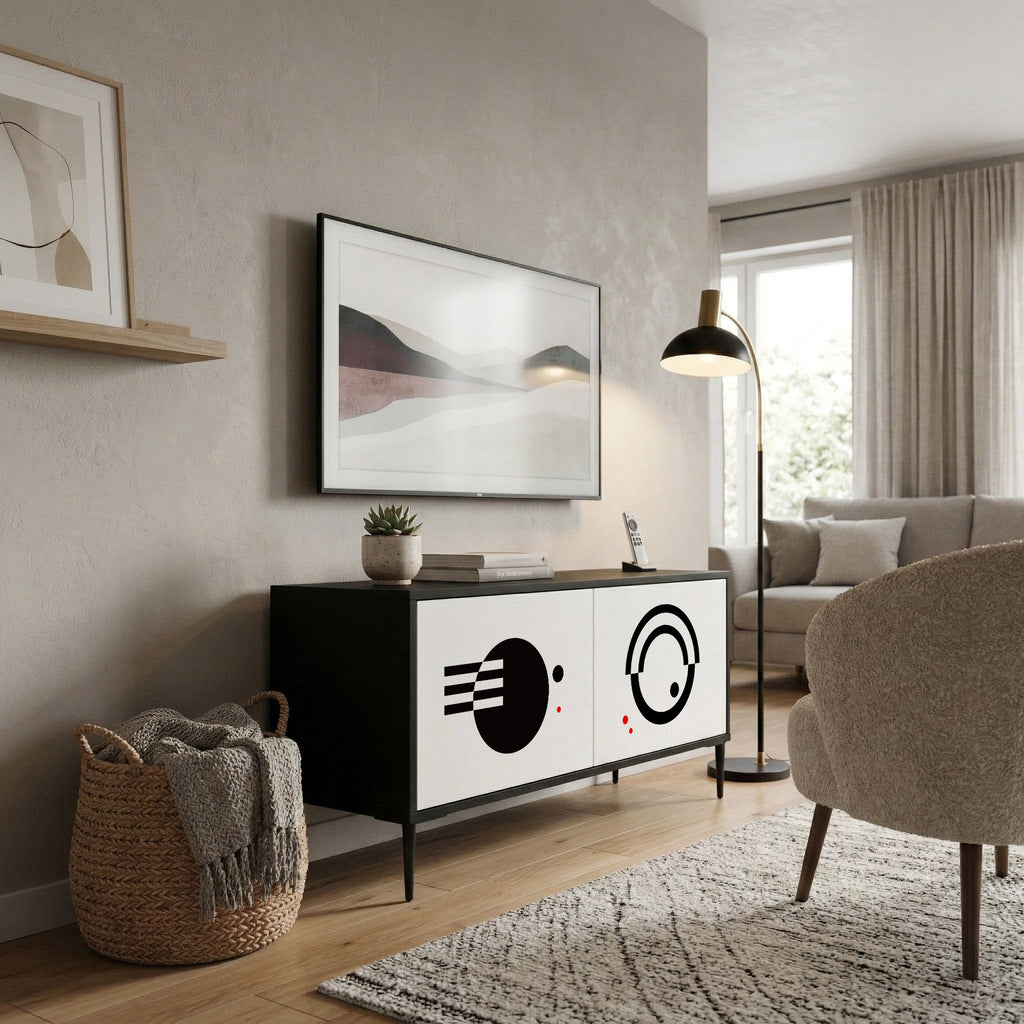 BLACK AND WHITE COMBINATION Mueble de TV Compacto de 2 puertas