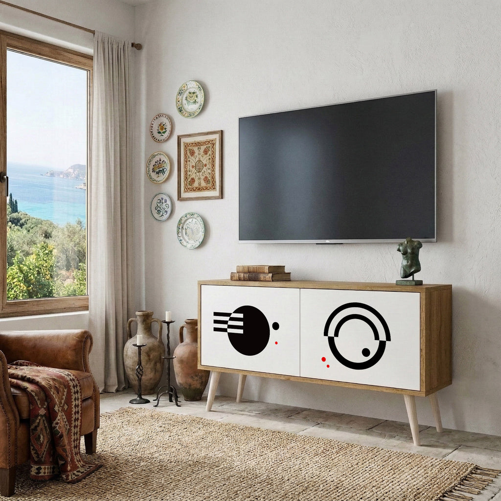 BLACK AND WHITE COMBINATION Mueble de TV Compacto de 2 puertas