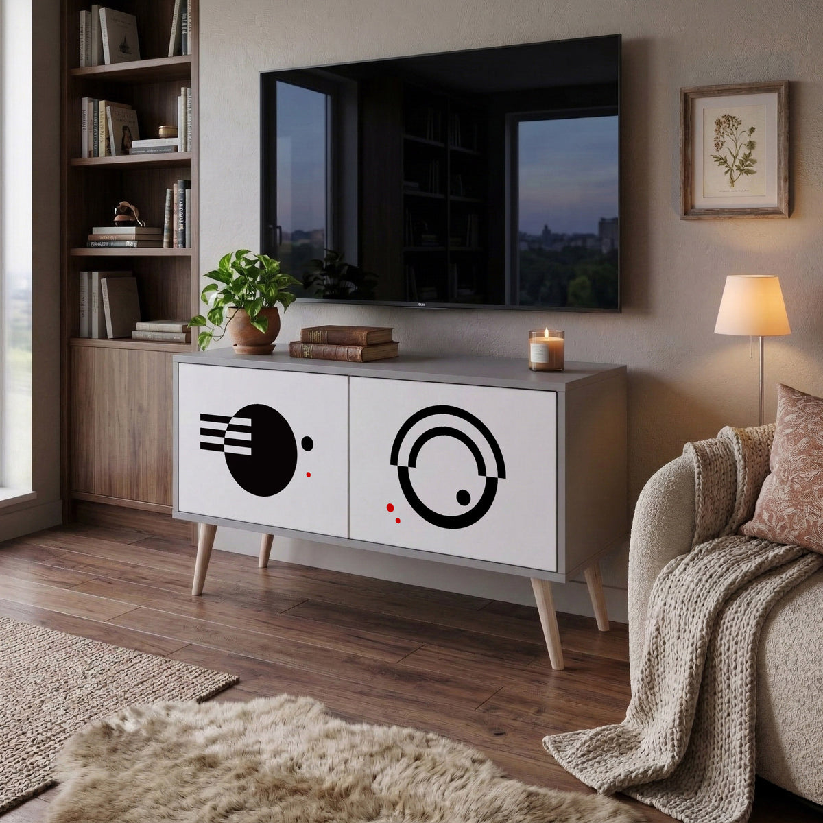 BLACK AND WHITE COMBINATION Mueble de TV Compacto de 2 puertas