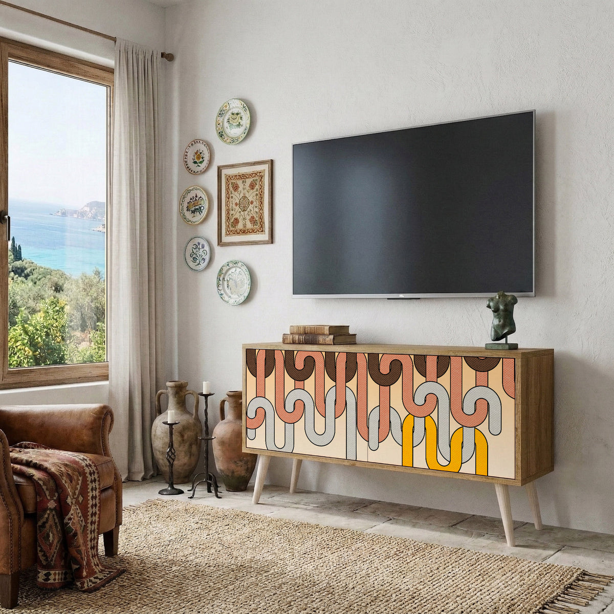 COLORFUL STRINGS Mueble de TV Compacto de 2 puertas