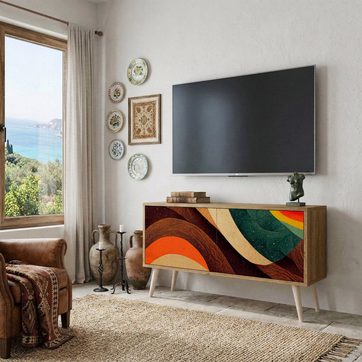 COLORFUL STRANDS Mueble de TV Compacto de 2 puertas