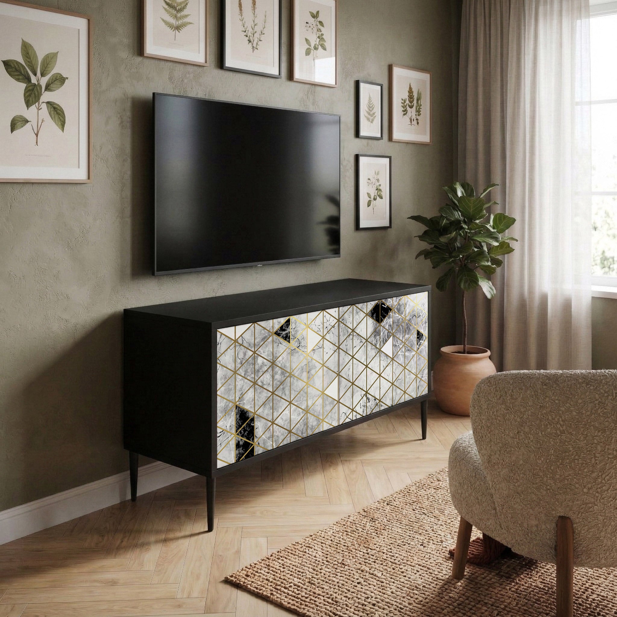 ASHEN ARIA Mueble de TV Compacto de 2 puertas