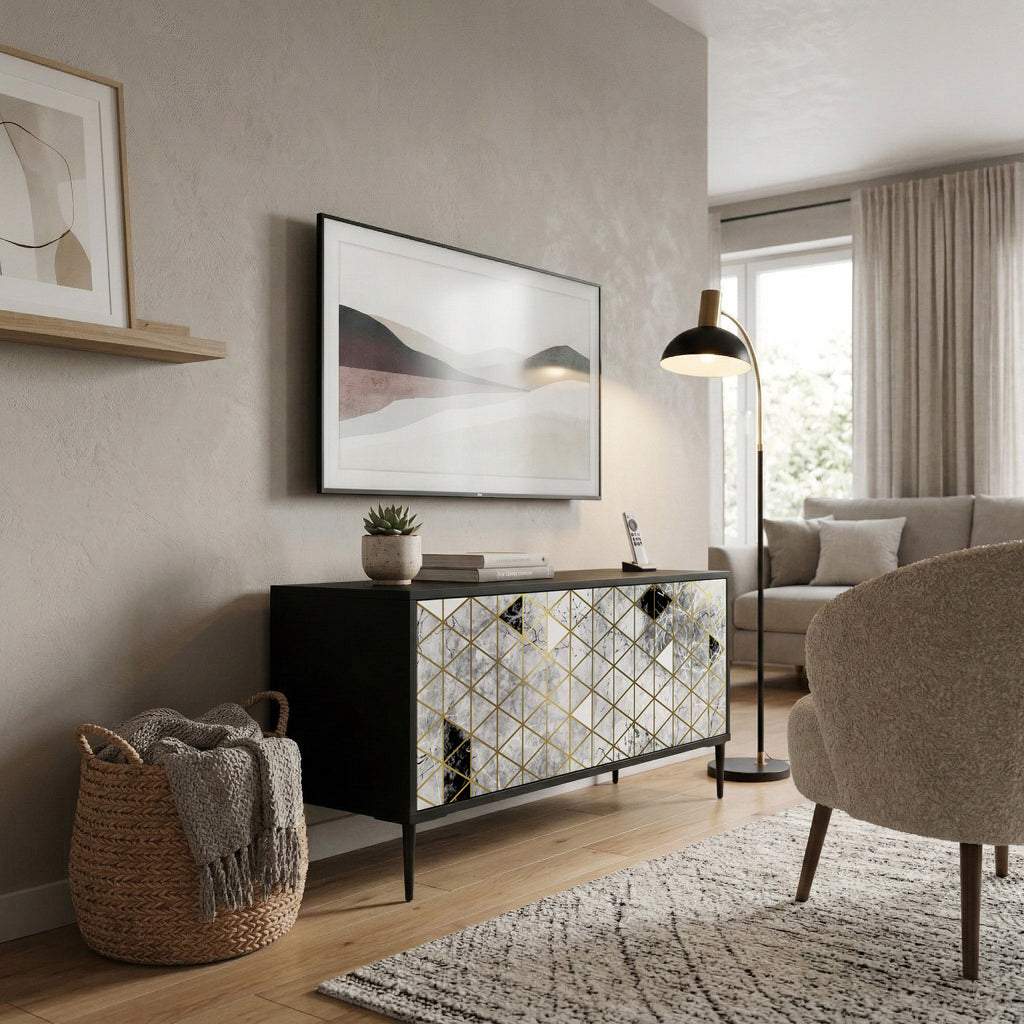 ASHEN ARIA Mueble de TV Compacto de 2 puertas