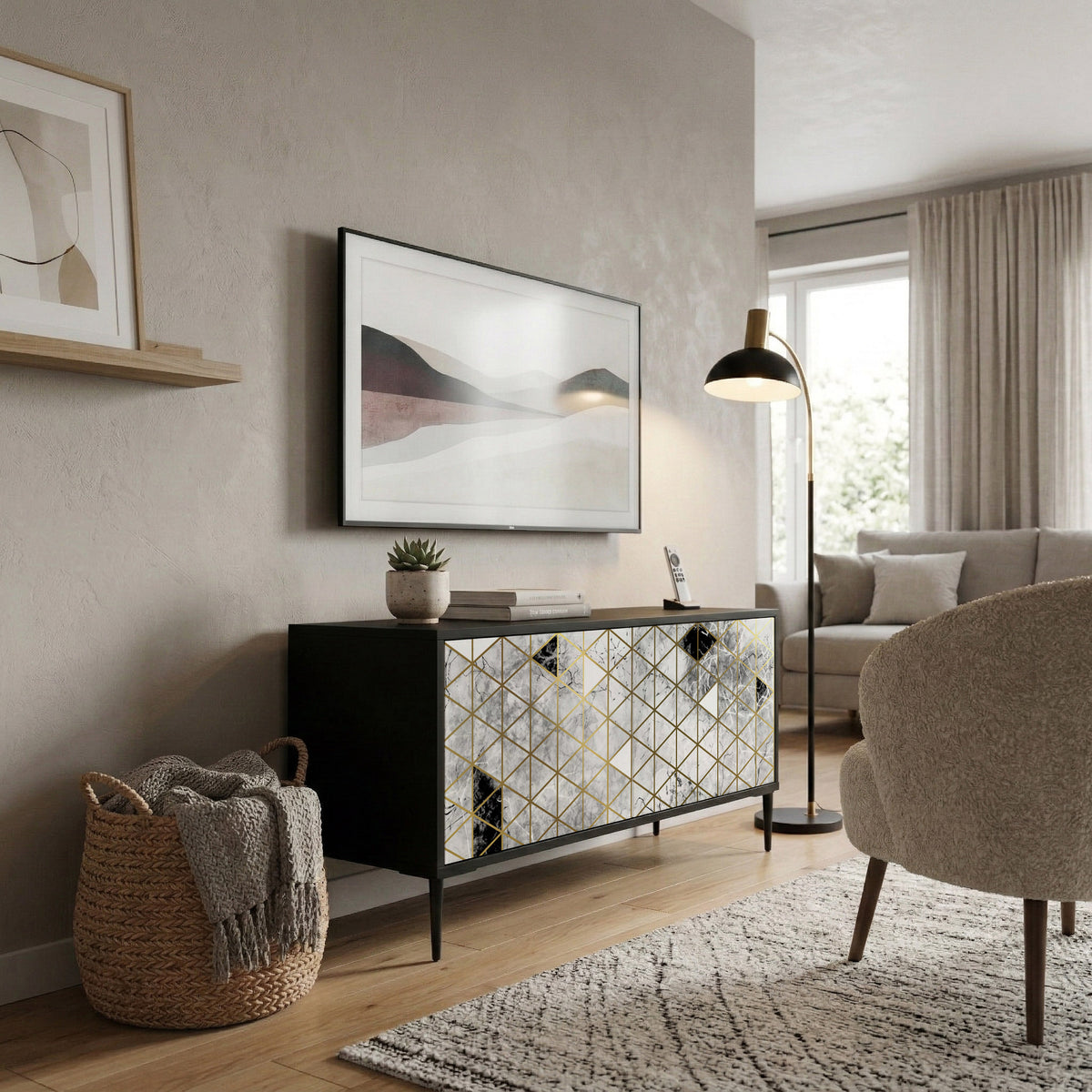 ASHEN ARIA Mueble de TV Compacto de 2 puertas