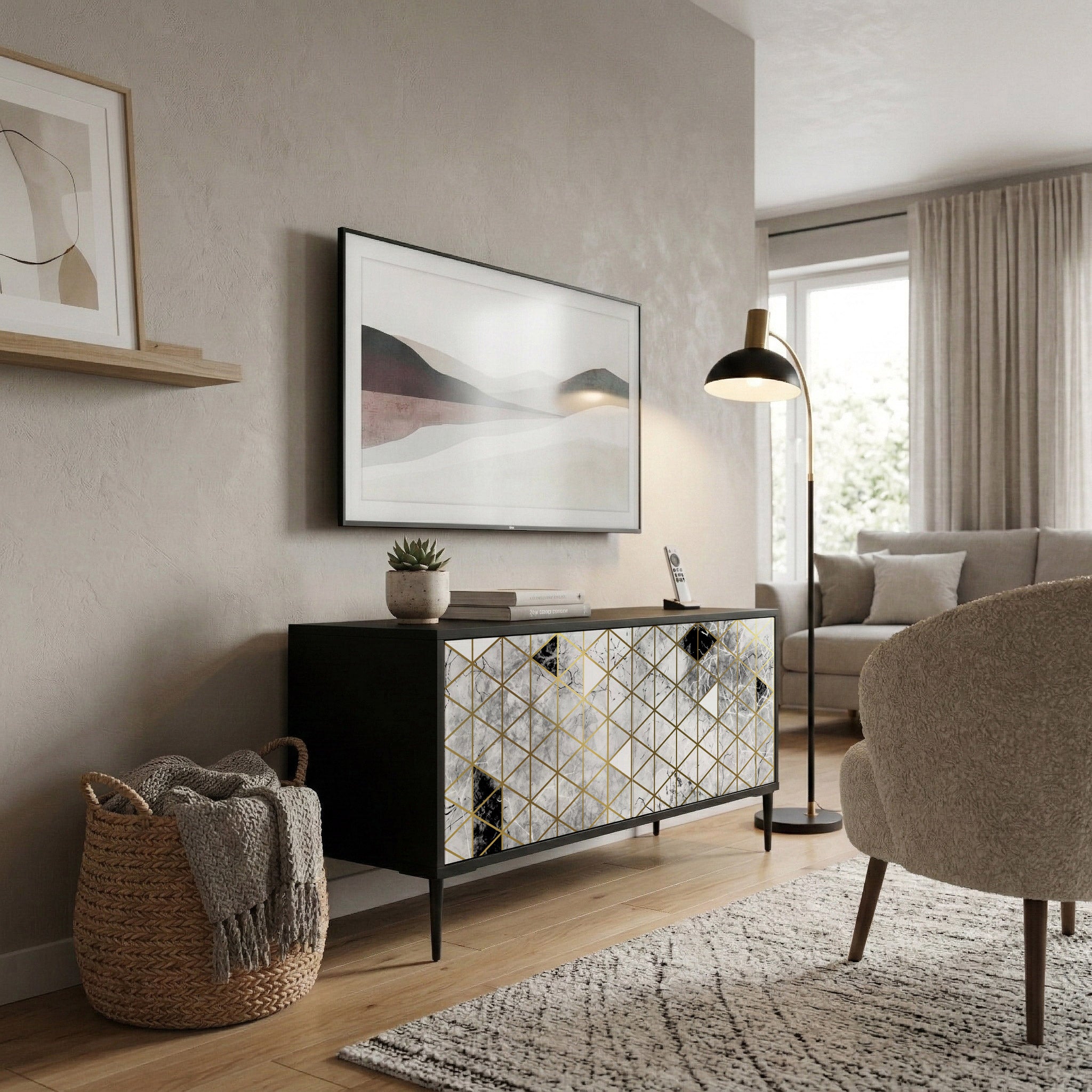 ASHEN ARIA Mueble de TV Compacto de 2 puertas