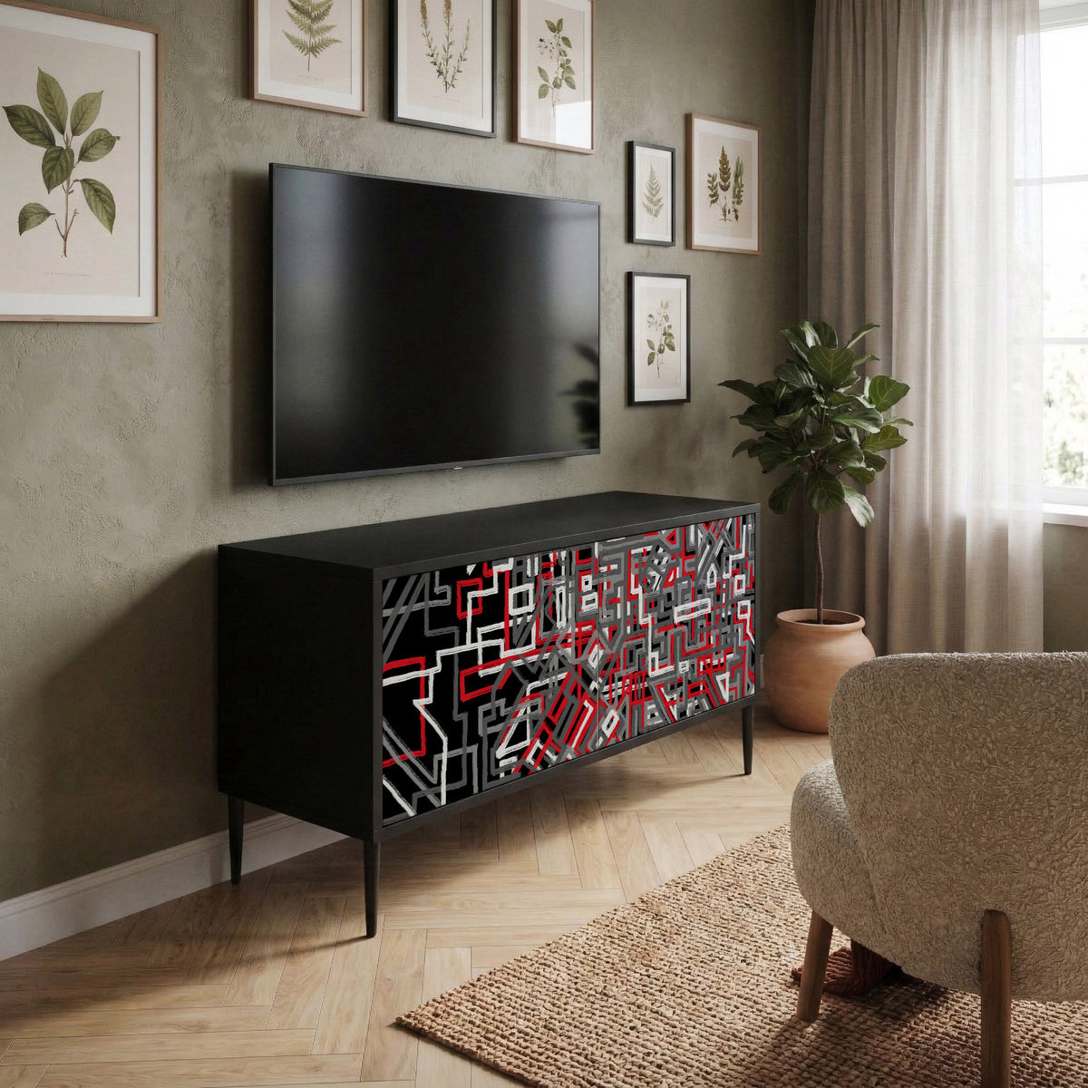 BROKEN LINES Mueble de TV Compacto de 2 puertas