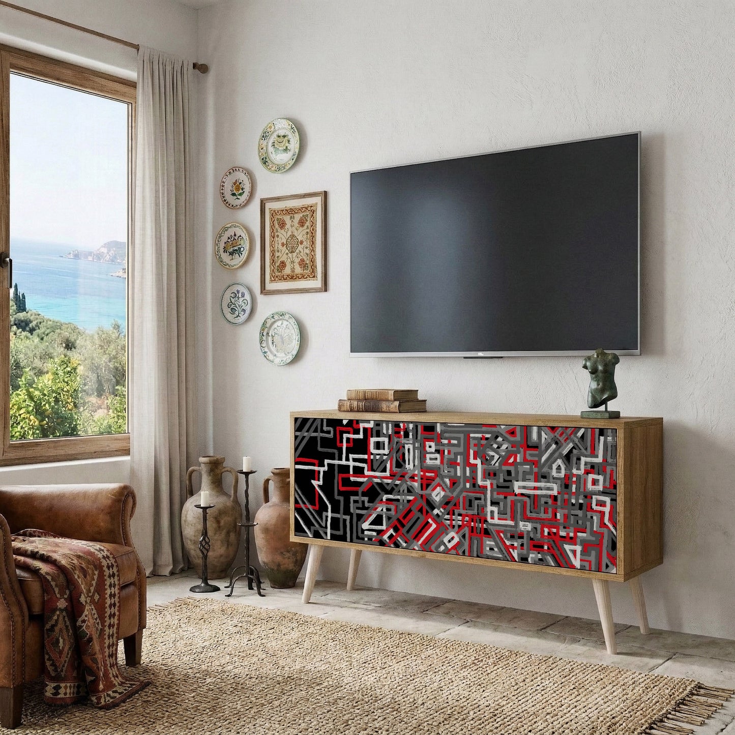 BROKEN LINES Mueble de TV Compacto de 2 puertas