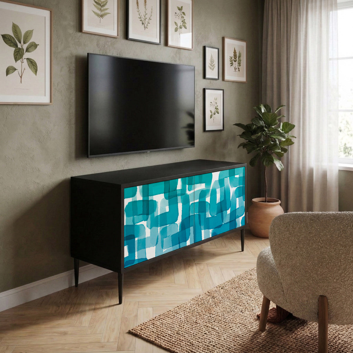 TURQUOISE RECTANGLES Mueble de TV Compacto de 2 puertas
