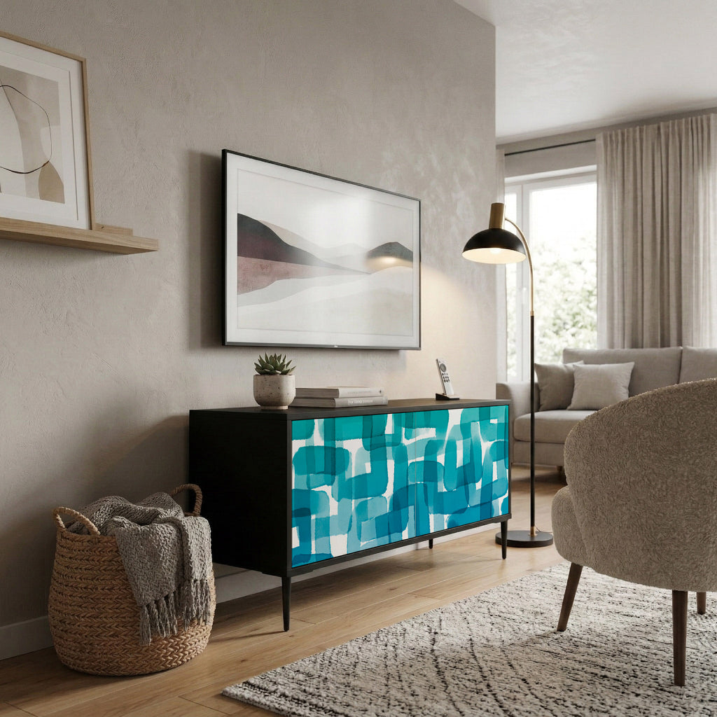 TURQUOISE RECTANGLES Compact 2-Door TV Cabinet