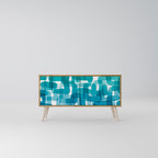 TURQUOISE RECTANGLES Compact 2-Door TV Cabinet