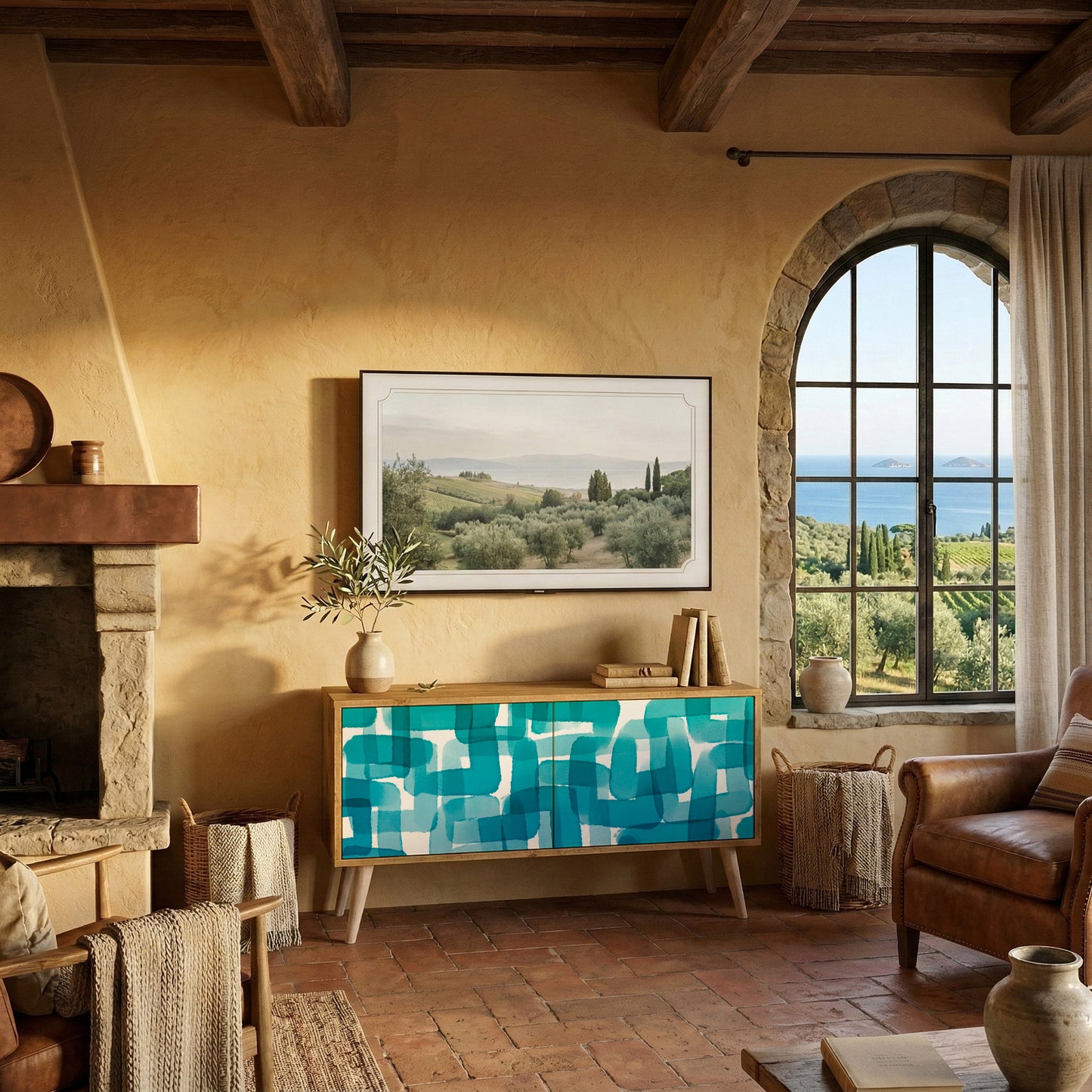 TURQUOISE RECTANGLES Mueble de TV Compacto de 2 puertas