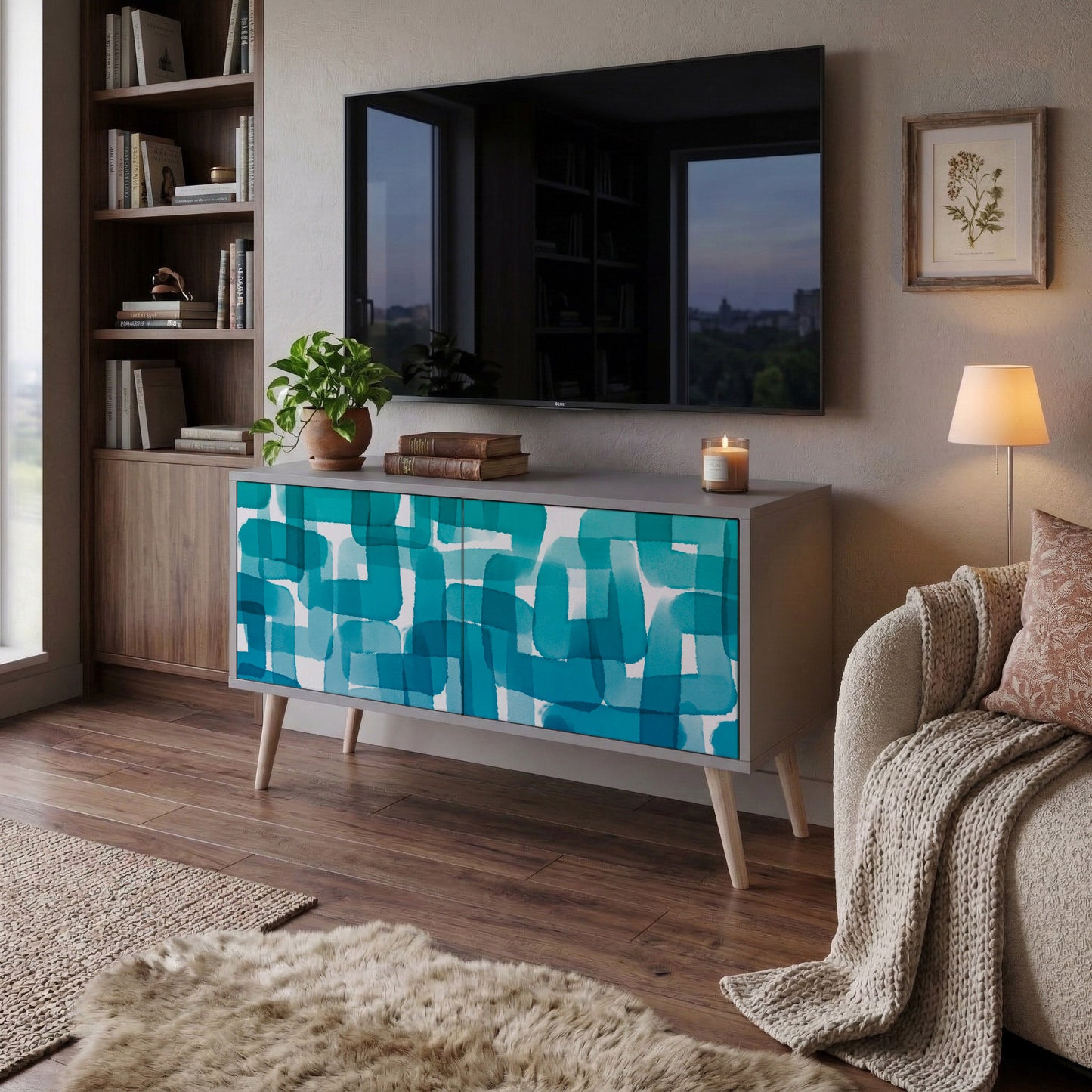TURQUOISE RECTANGLES Mueble de TV Compacto de 2 puertas