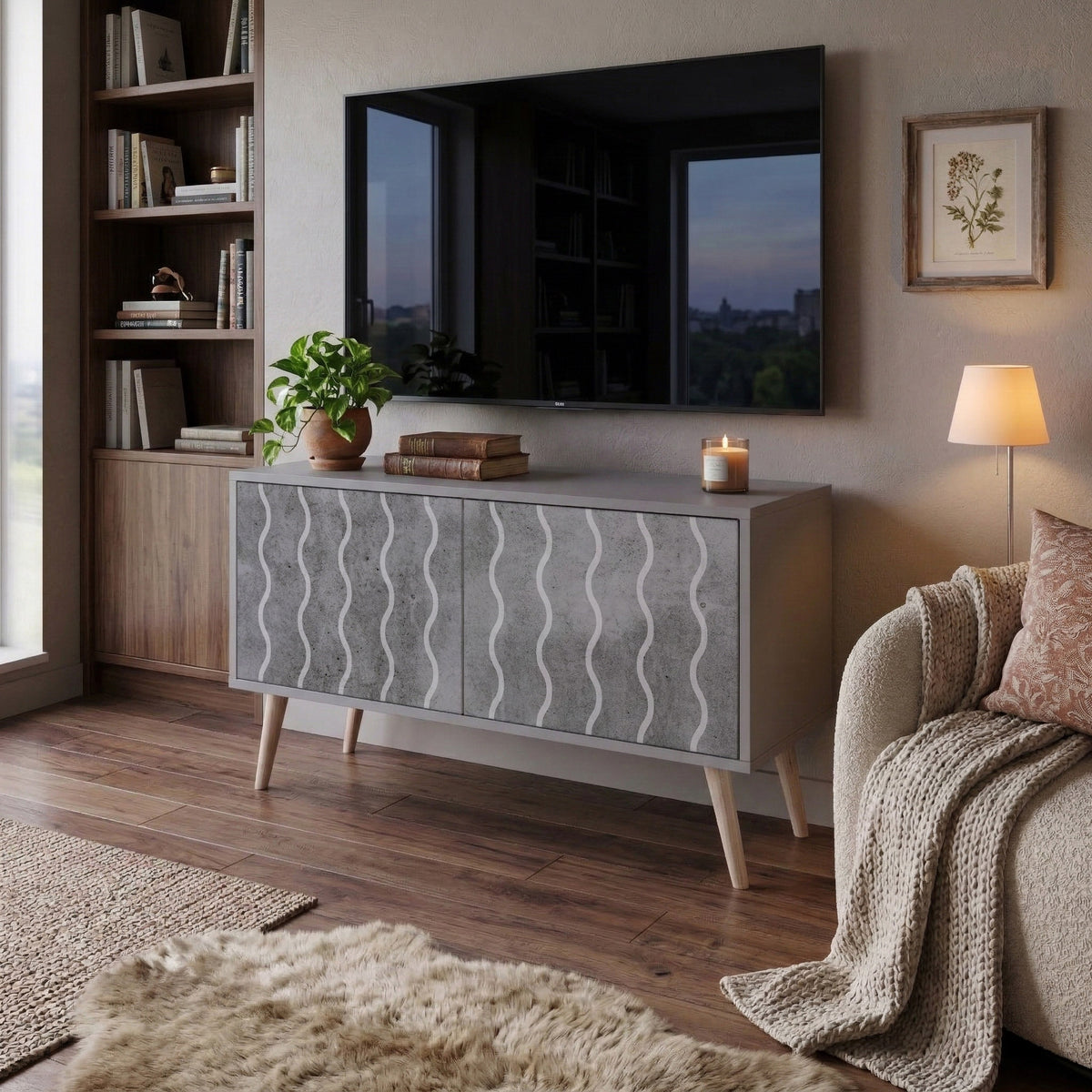 WAVES OF CONCRETE Mueble de TV Compacto de 2 puertas