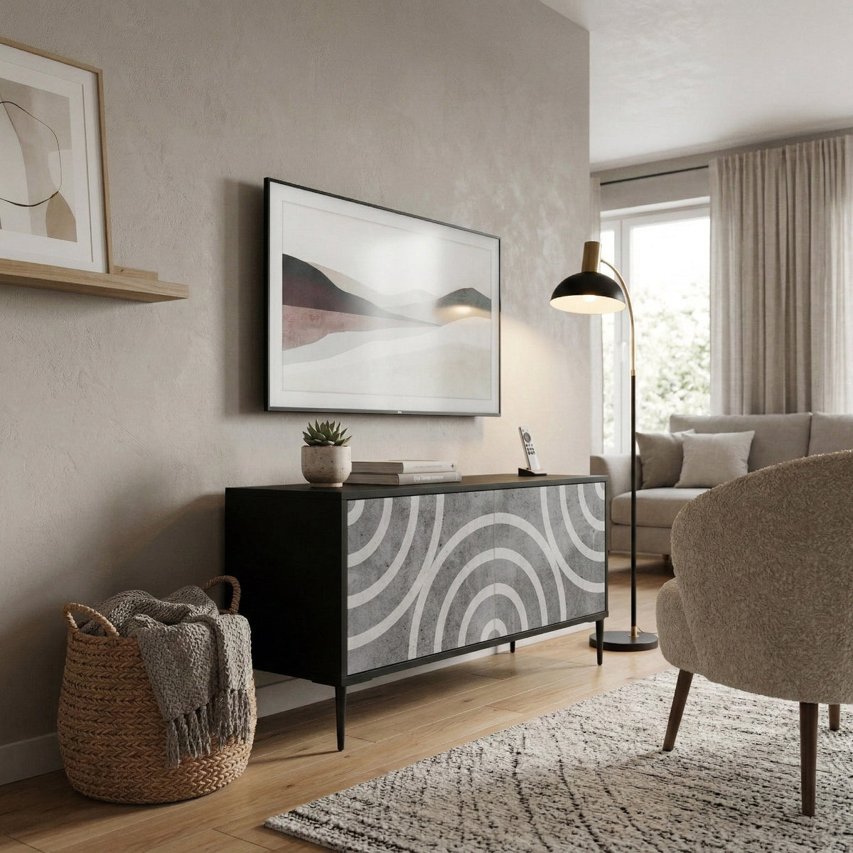 CIRCLE CONCRETE Mueble de TV Compacto de 2 puertas