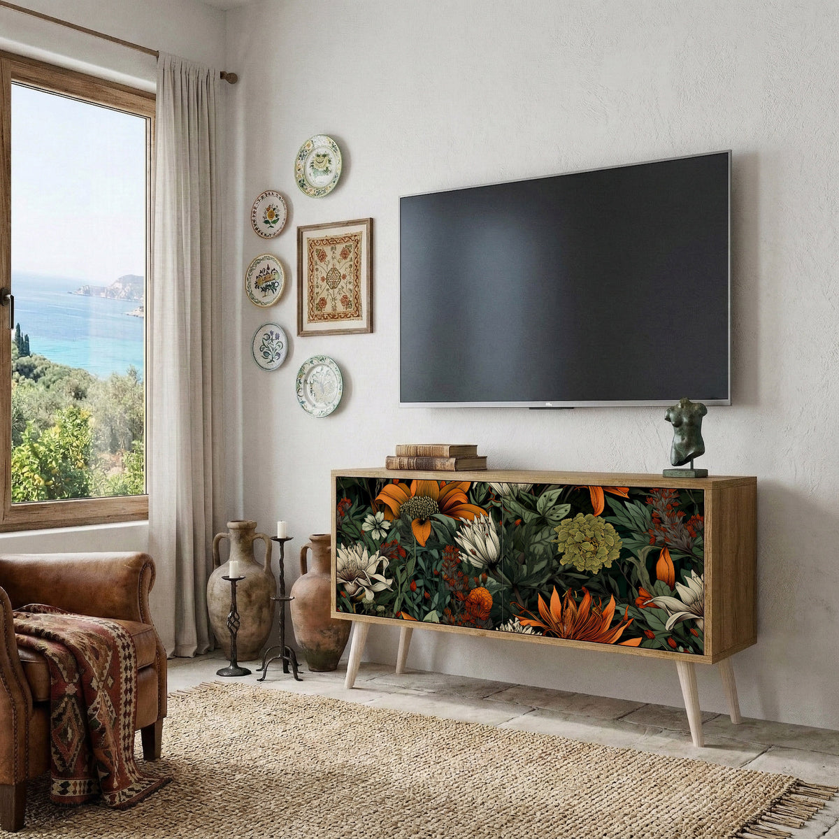 MIDNIGHT SPROUT Mueble de TV Compacto de 2 puertas