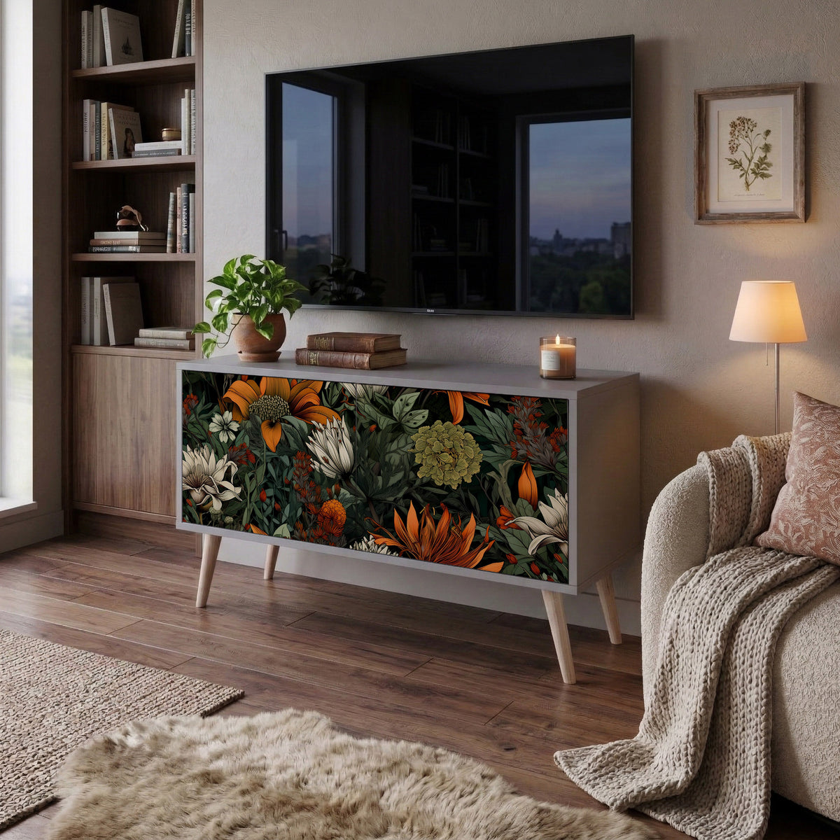 MIDNIGHT SPROUT Mueble de TV Compacto de 2 puertas
