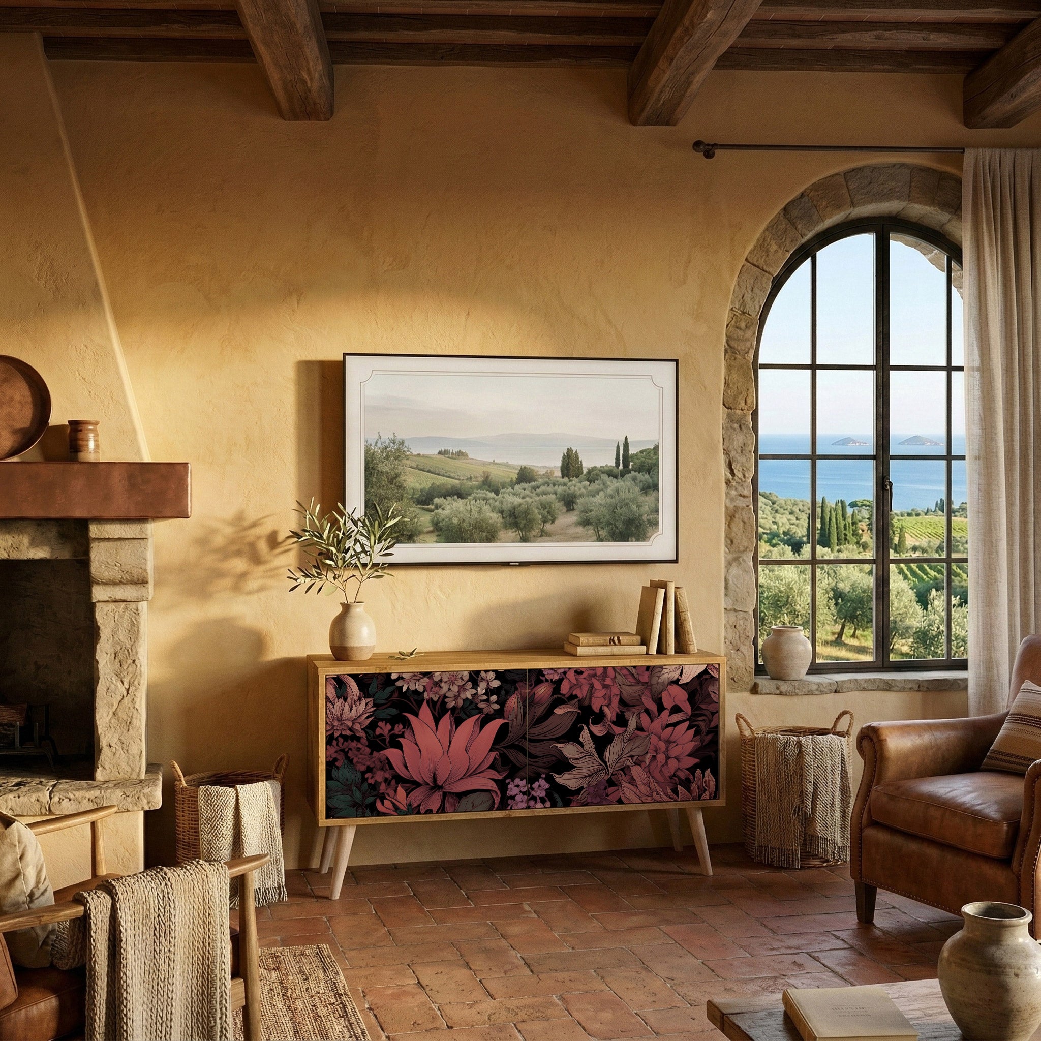 FLORAL WHISPER Mueble de TV Compacto de 2 puertas