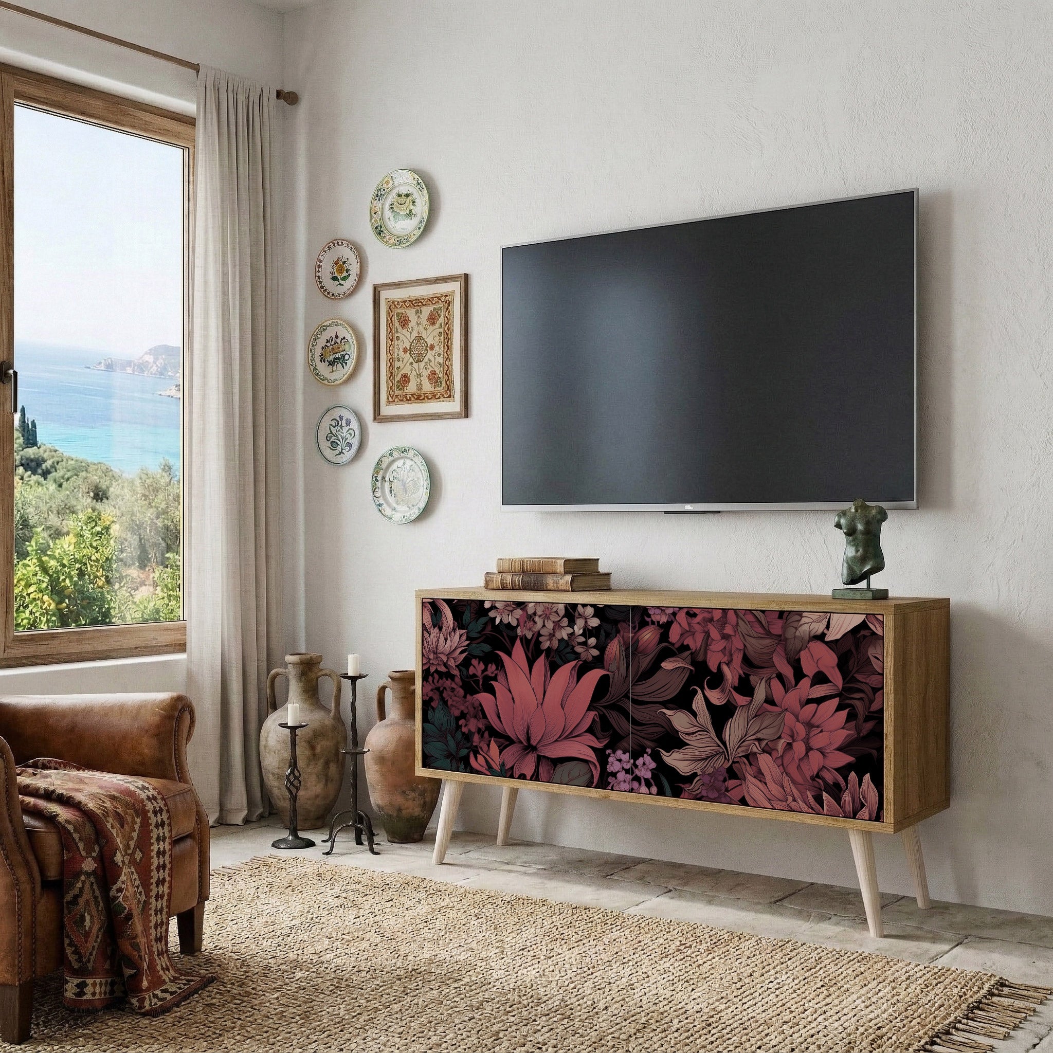 FLORAL WHISPER Mueble de TV Compacto de 2 puertas