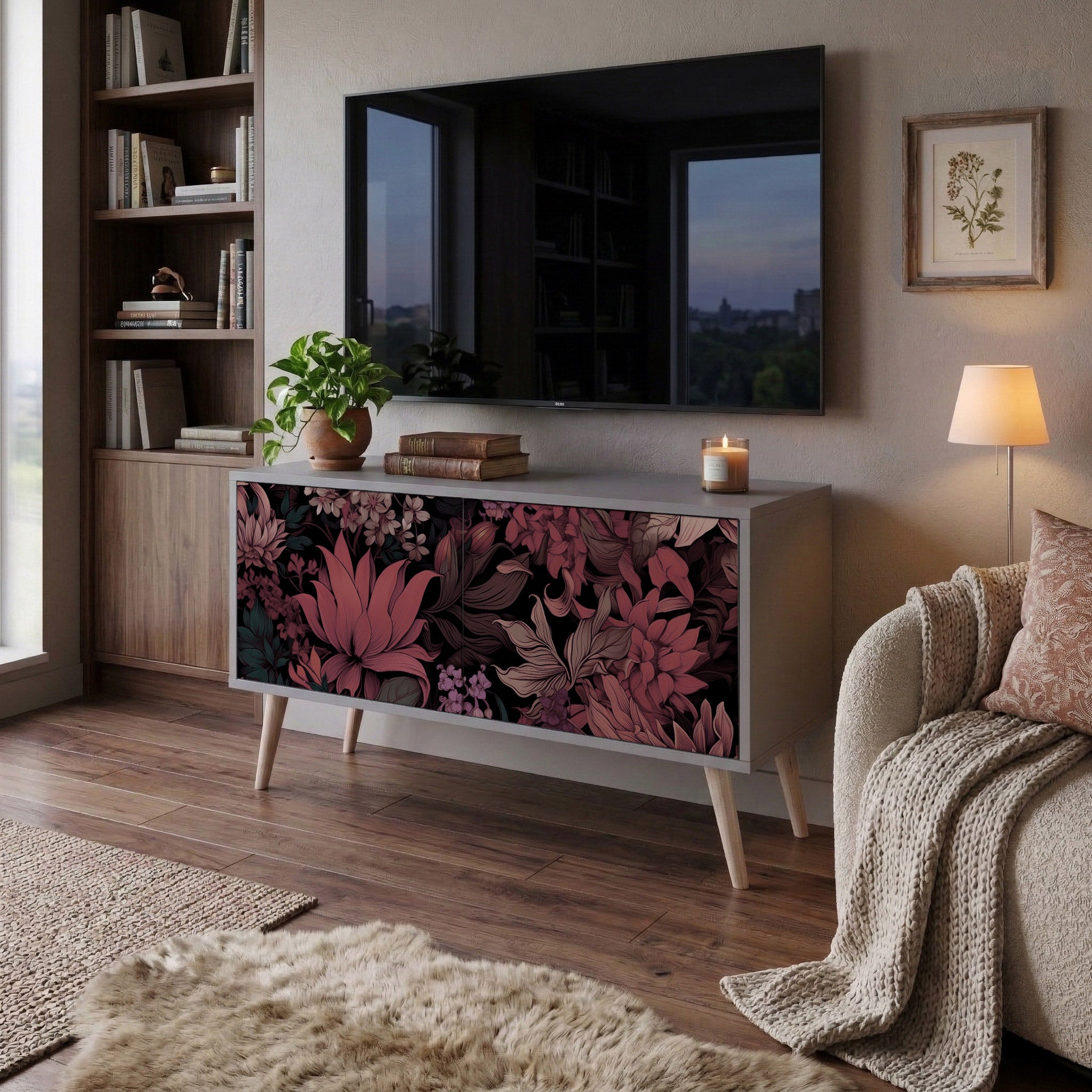 FLORAL WHISPER Mueble de TV Compacto de 2 puertas