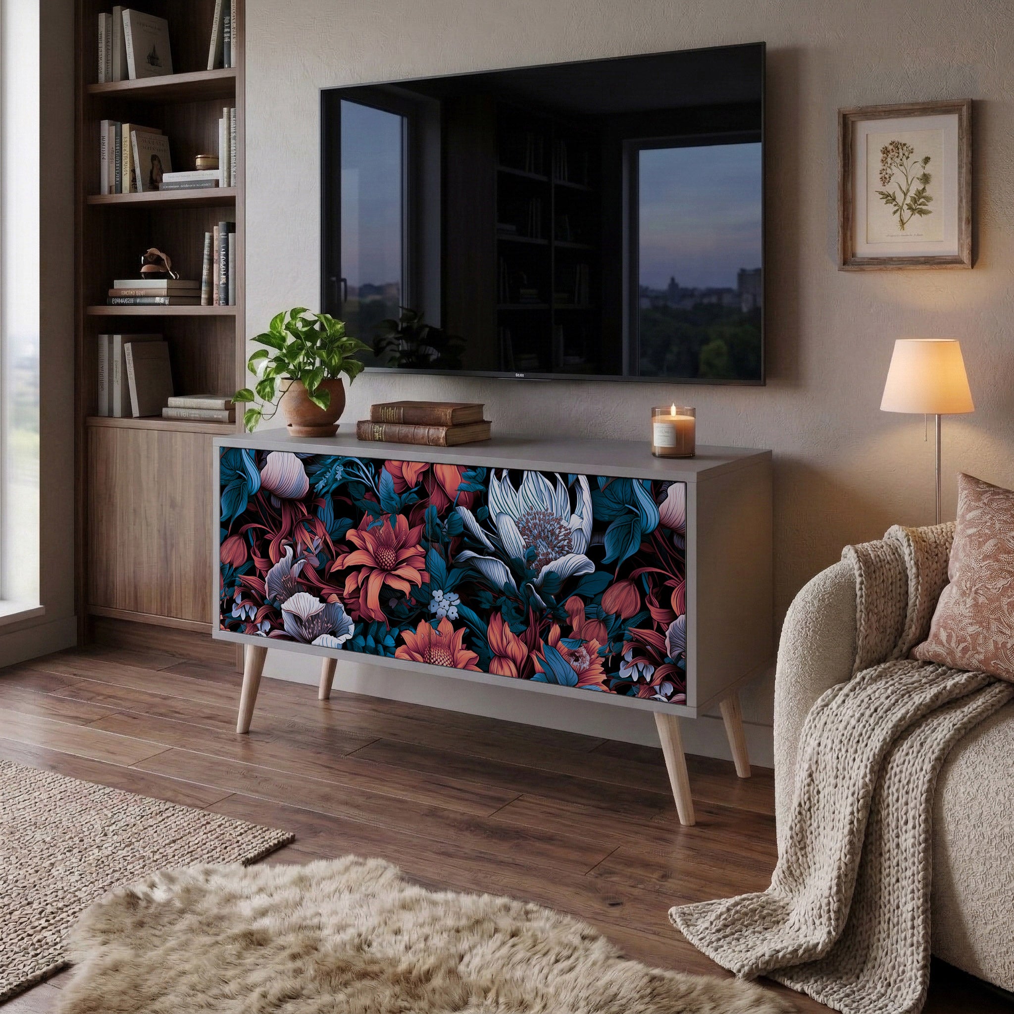 ETHEREAL BLOSSOMS Mueble de TV Compacto de 2 puertas