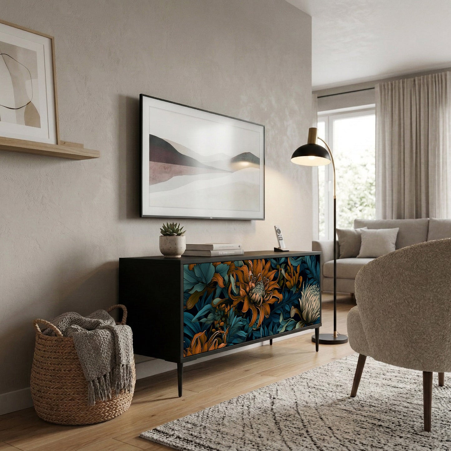 MORNING BLOOM Mueble de TV Compacto de 2 puertas