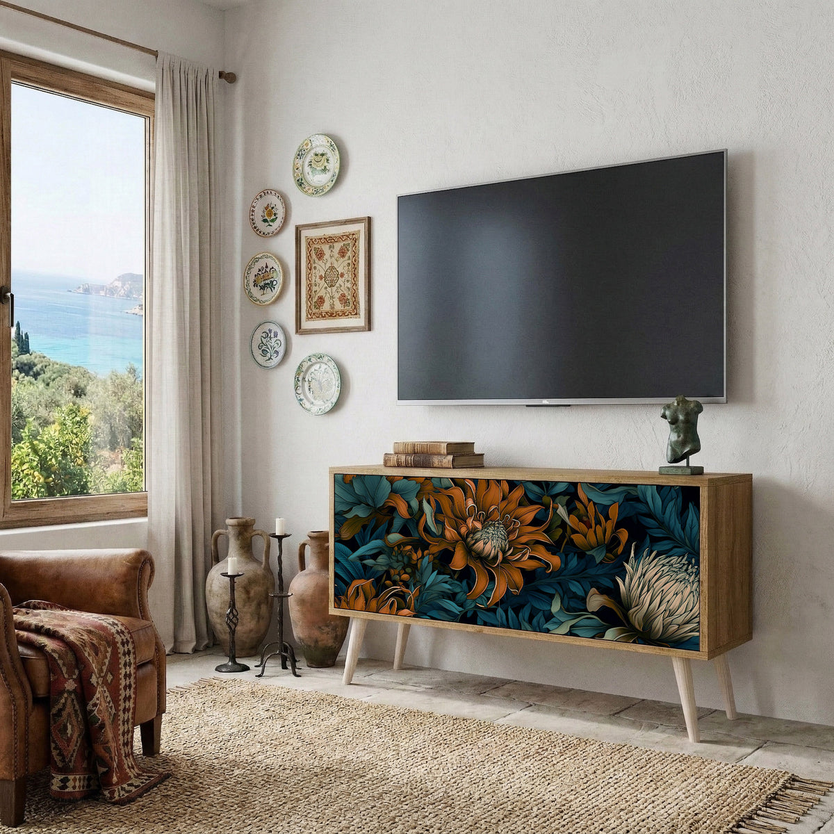 MORNING BLOOM Mueble de TV Compacto de 2 puertas