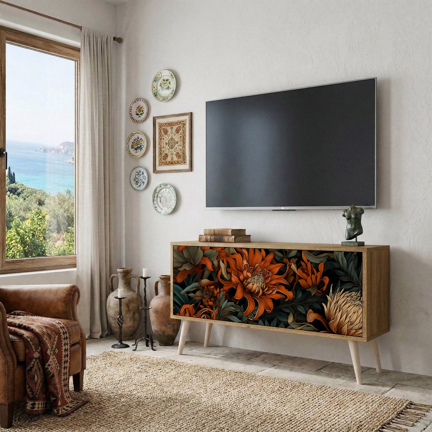 DAWN BLOOM Mueble de TV Compacto de 2 puertas