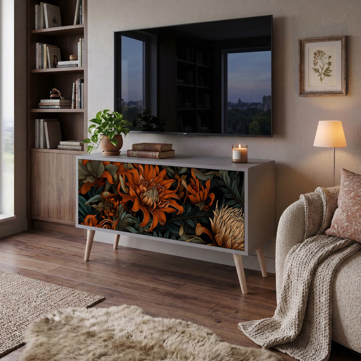 DAWN BLOOM Mueble de TV Compacto de 2 puertas