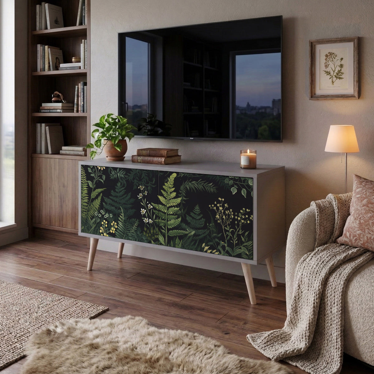 FERN FLOWERS Mueble de TV Compacto de 2 puertas