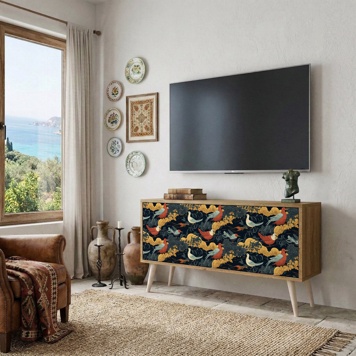 FOWLY DAZE Mueble de TV Compacto de 2 puertas