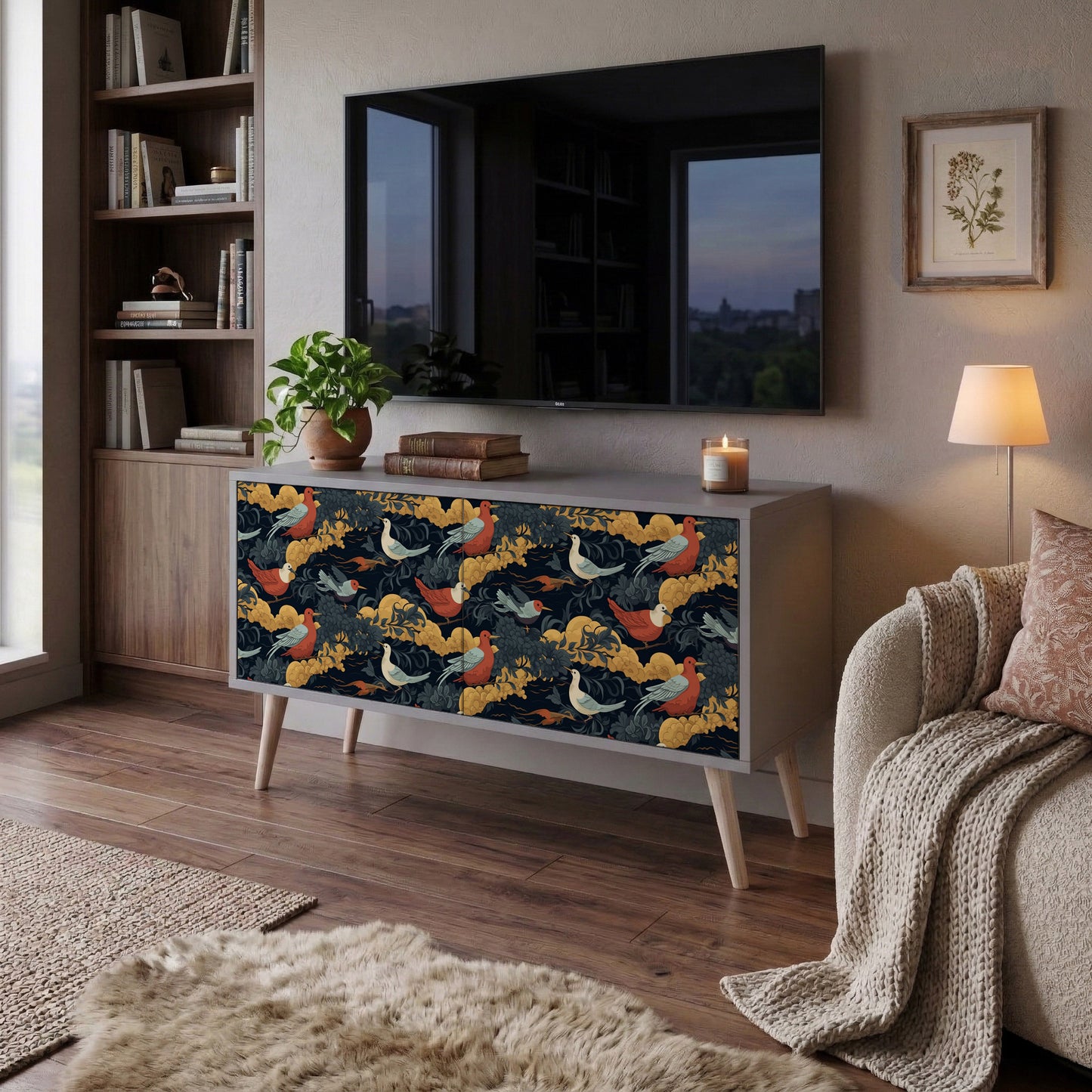FOWLY DAZE Mueble de TV Compacto de 2 puertas