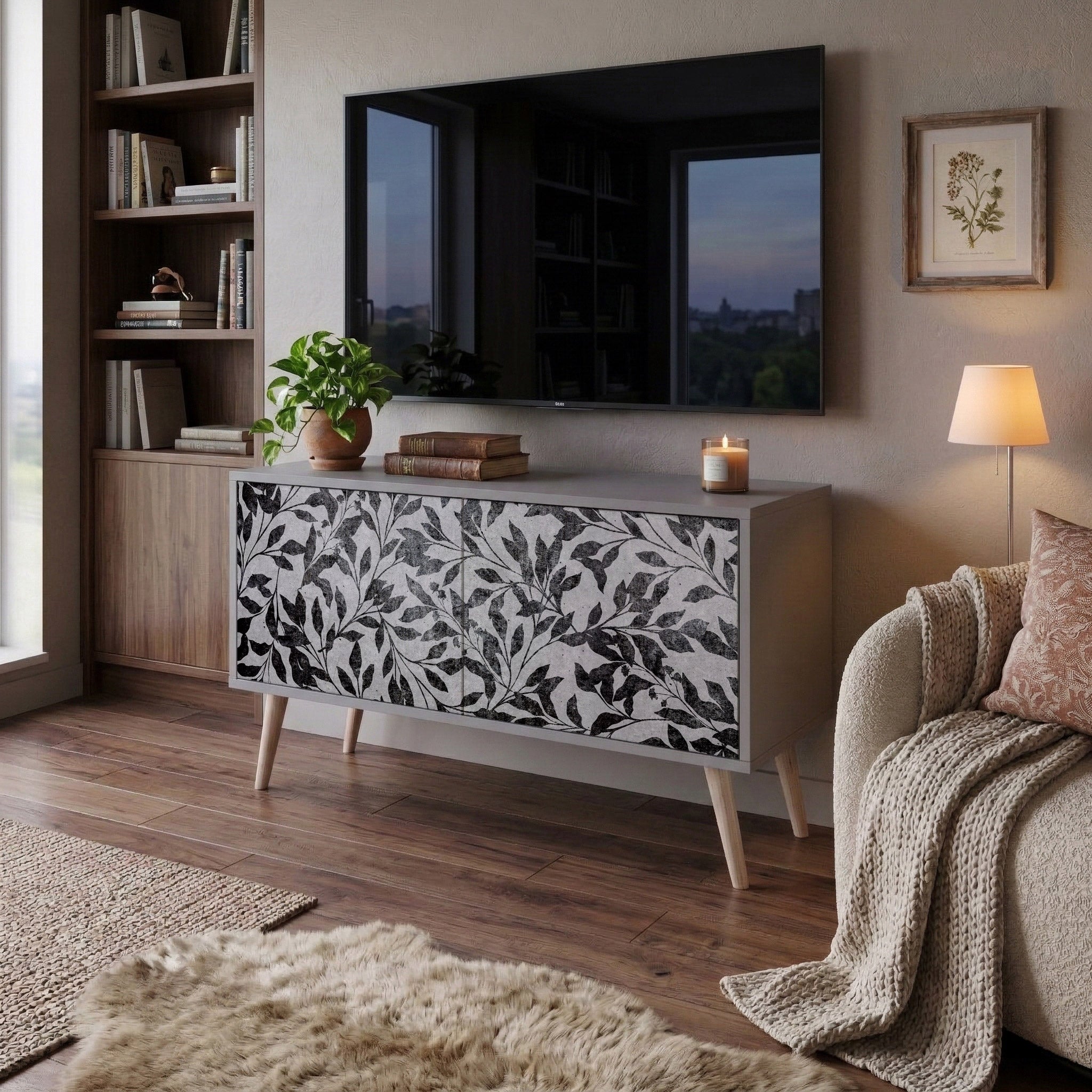 CHARCOAL SPROUT Mueble de TV Compacto de 2 puertas