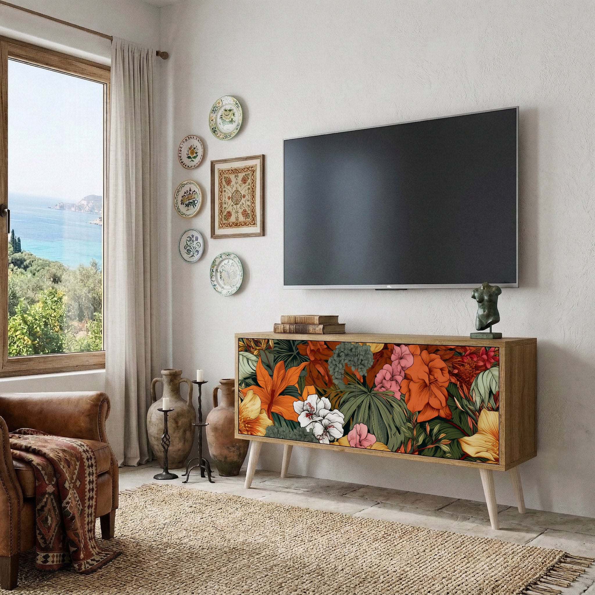 RADIANT FLORA Mueble de TV Compacto de 2 puertas