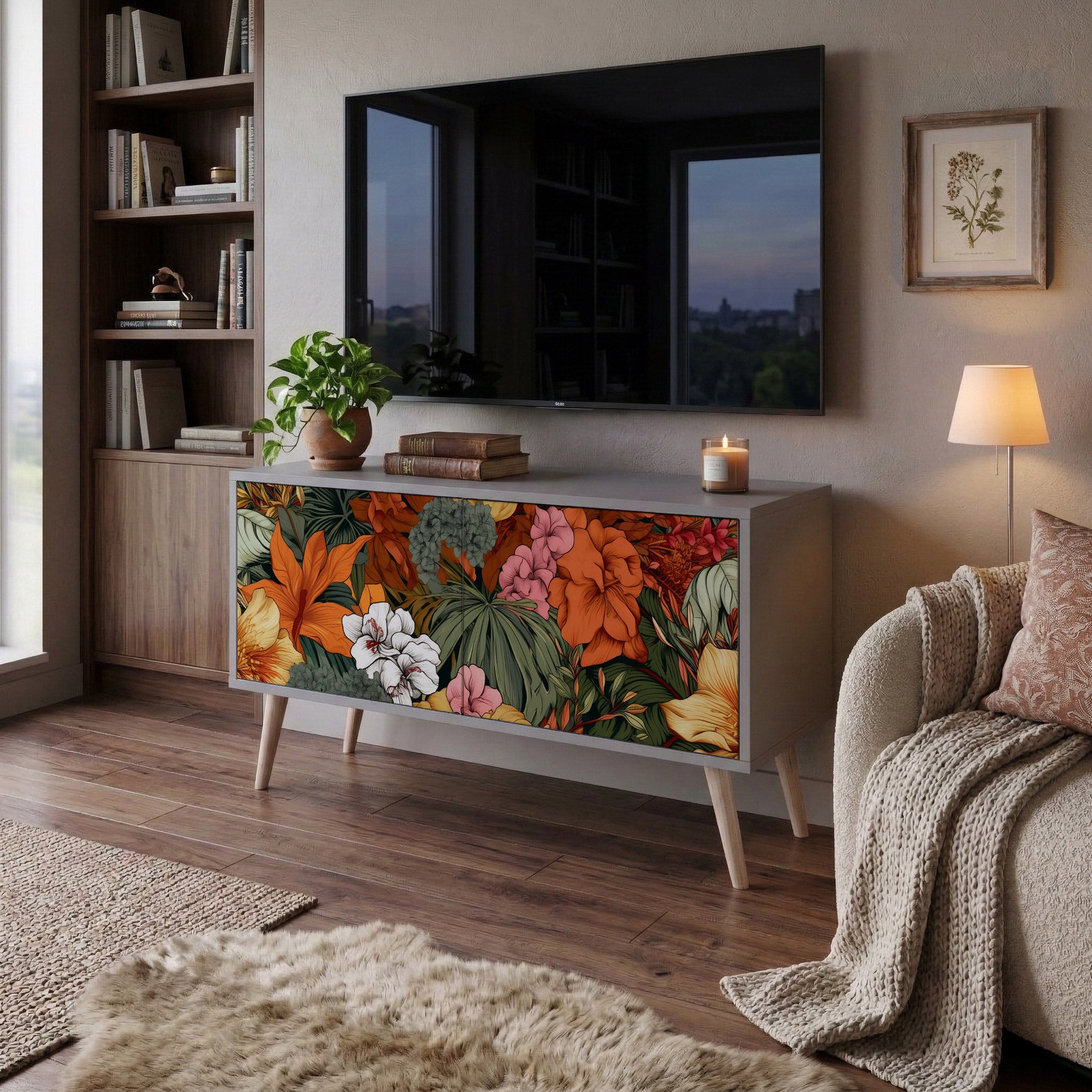 RADIANT FLORA Mueble de TV Compacto de 2 puertas