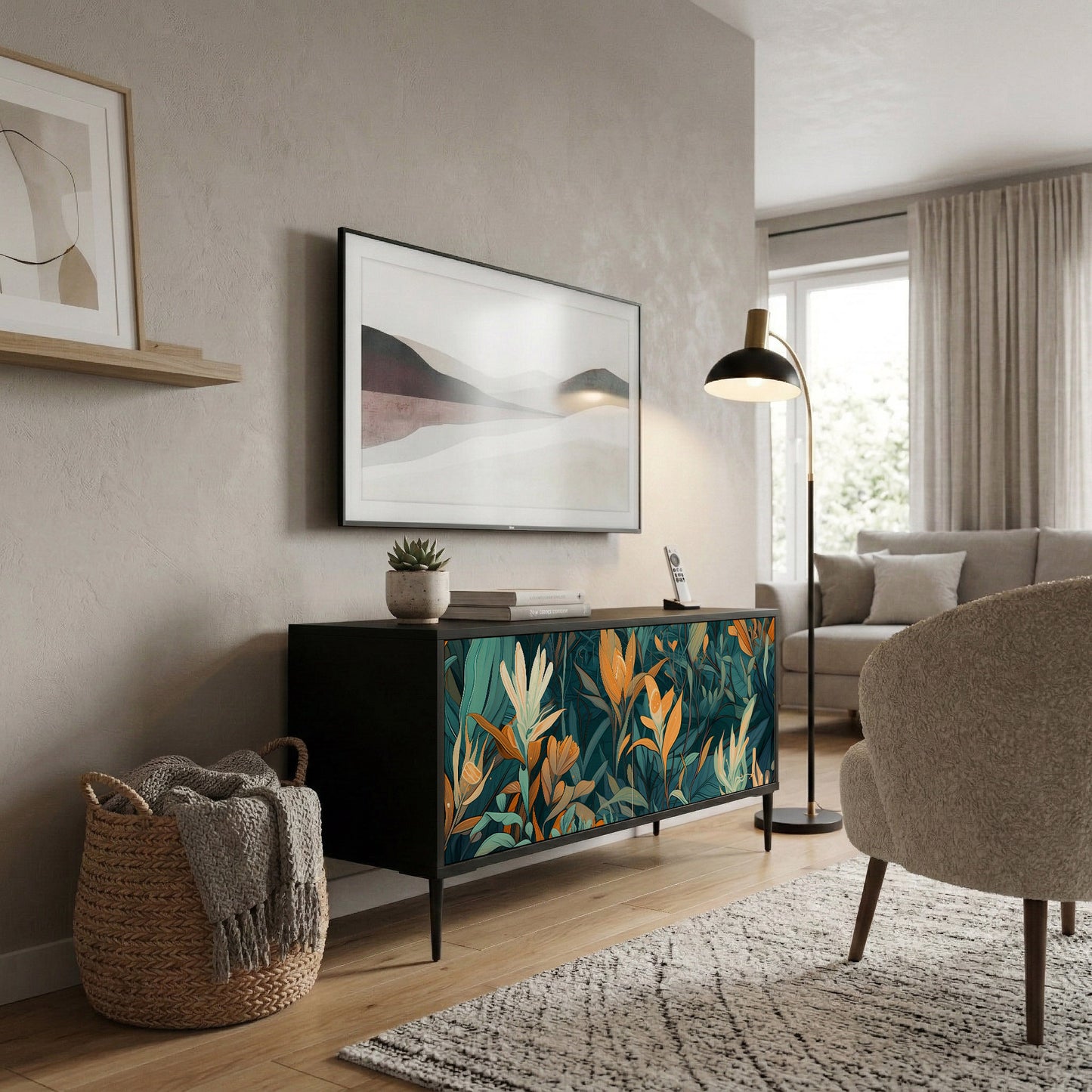FLORAL SERENITY Mueble de TV Compacto de 2 puertas